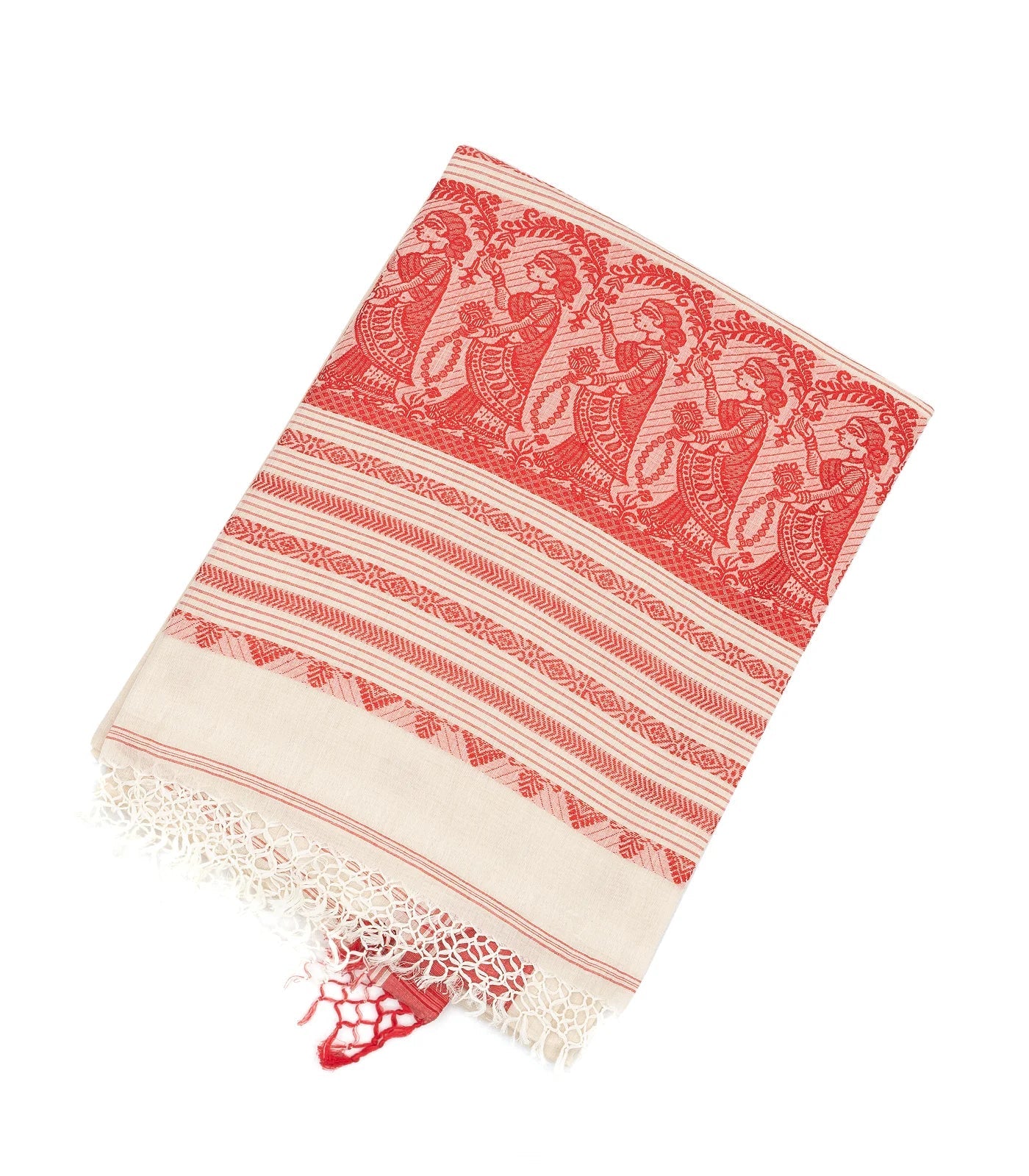 RmKV Off White Handloom Bengal Cotton Saree With Floral Buttas