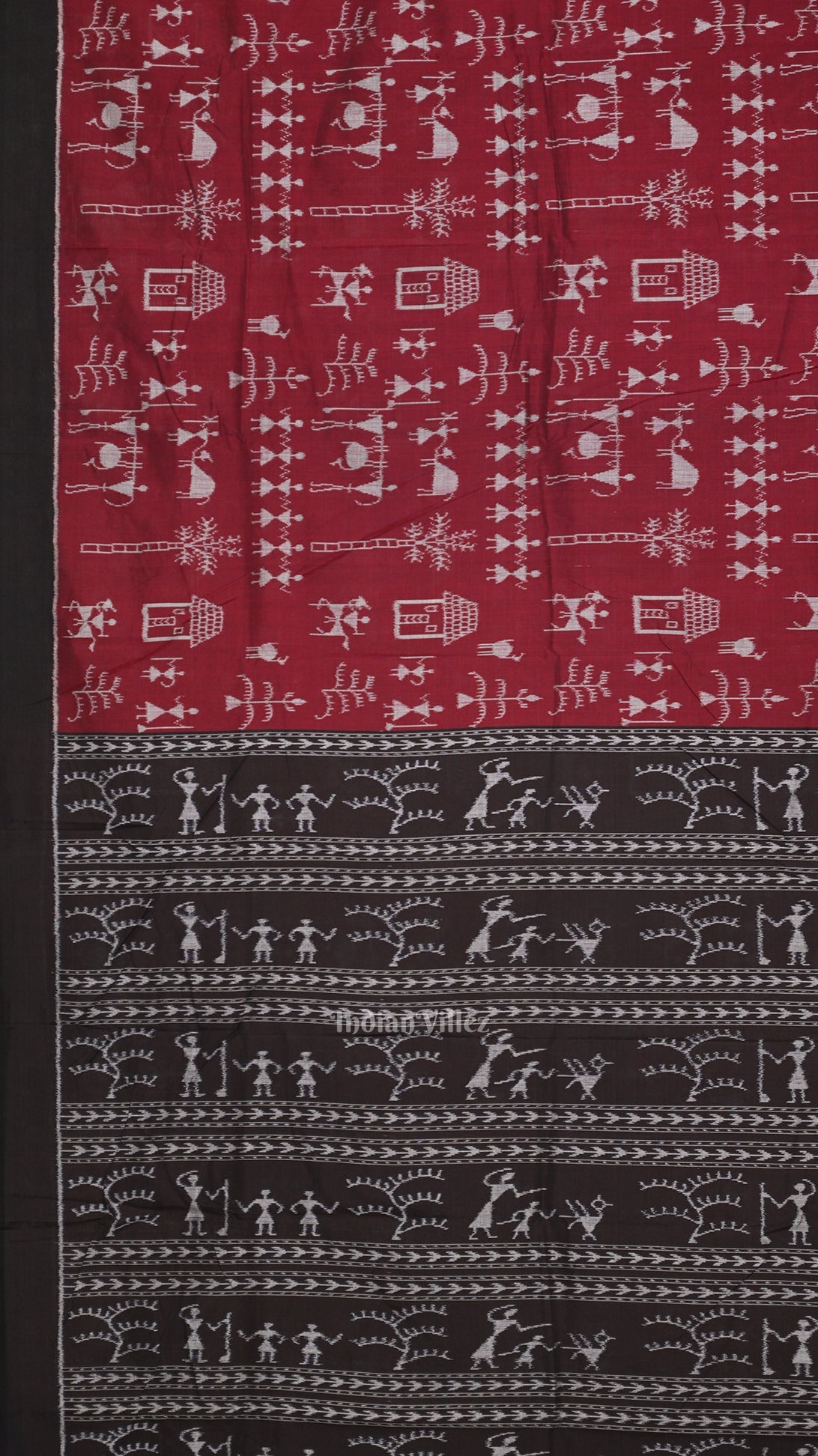 IndianVillèz Maroon Black Tribal Theme Odisha Ikat Sambalpuri Cotton Saree - view 2
