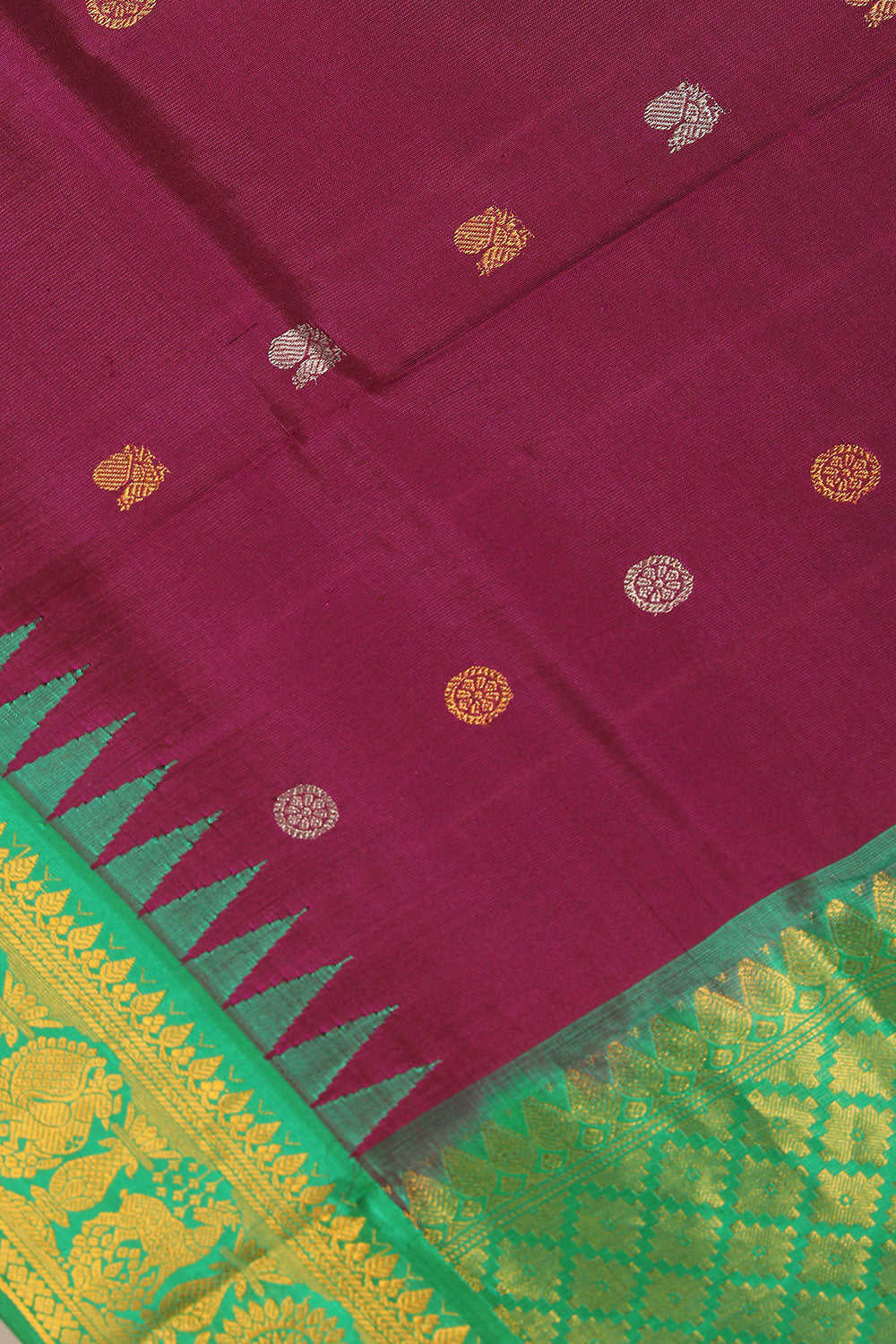 Kalanjali Gadwal Violet Dupatta With Kanchi Border - view 2