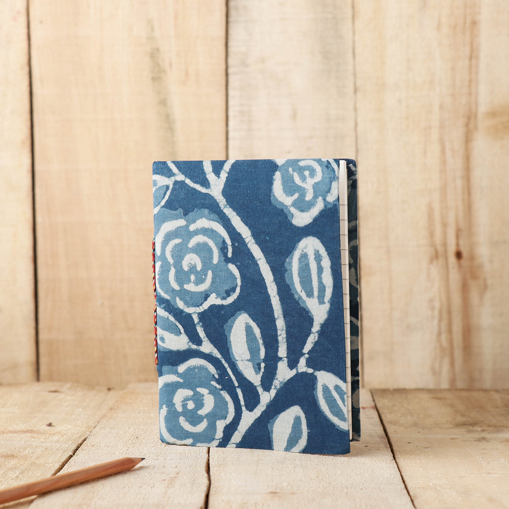 BINDAAS UNLIMITED Blue - Art Block Print Fabric Cover Handmade Paper Notebook (7 x 5 in)