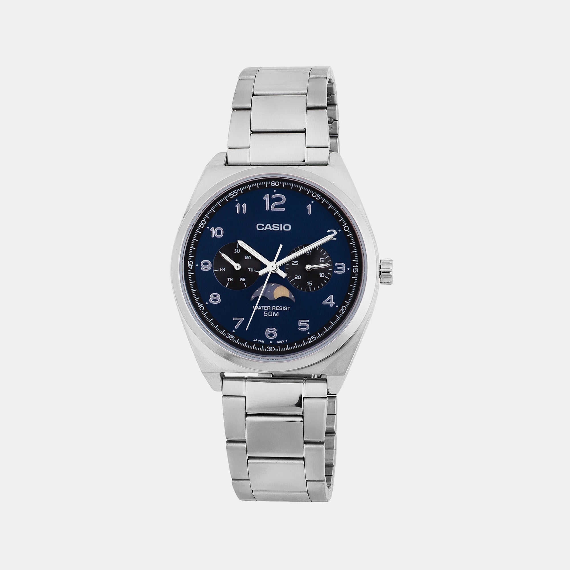 Casio Enticer Men Quartz Blue Dial Chronograph Stainless Steel Watch A2173