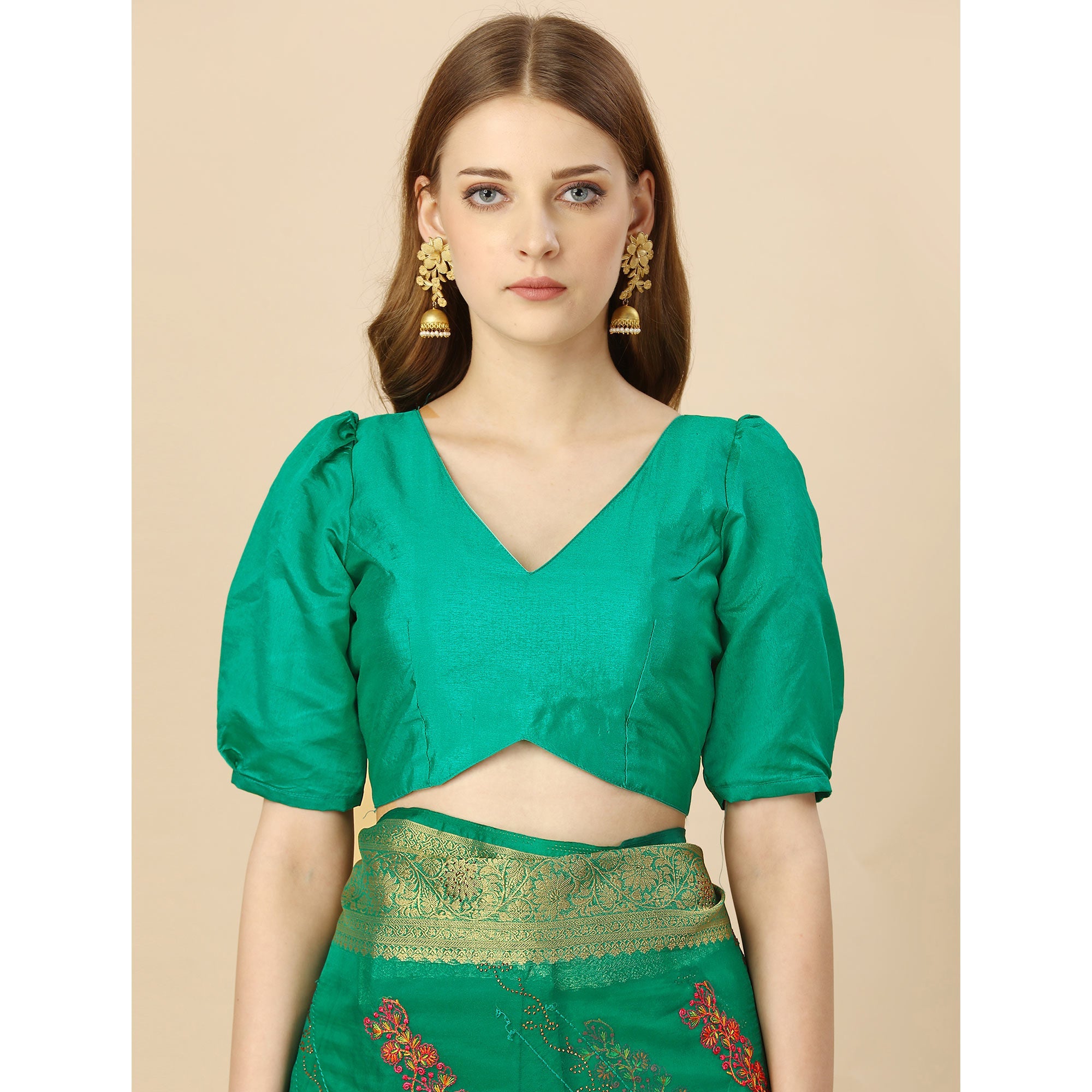 BlackTree green-floral-embroidery-with-swarovski-work-organza-saree - view 7