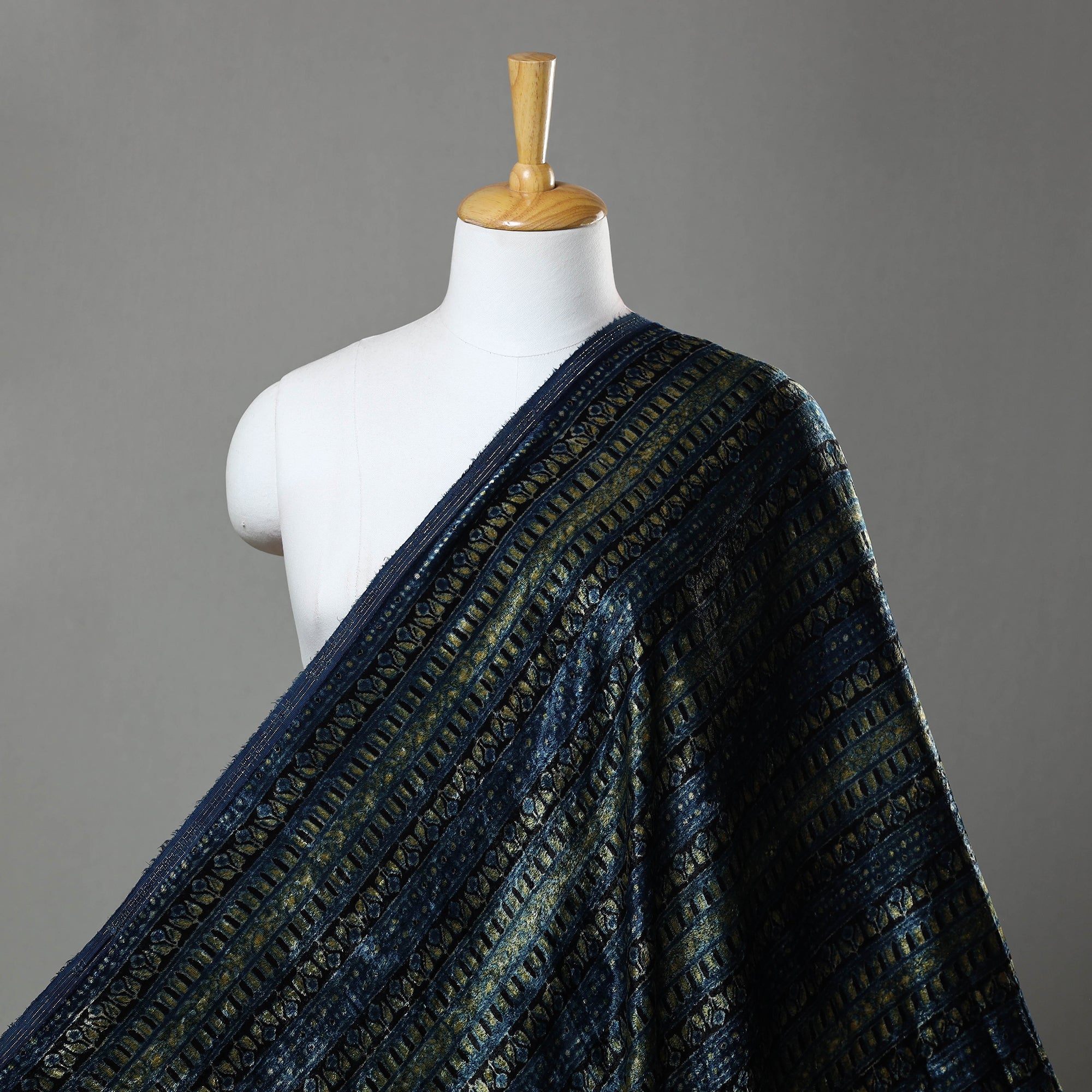 AJRAKH BY JABBAR KHATRI Blue - Block Printed Velvet Natural Dyed Ajrakh Fabric 10
