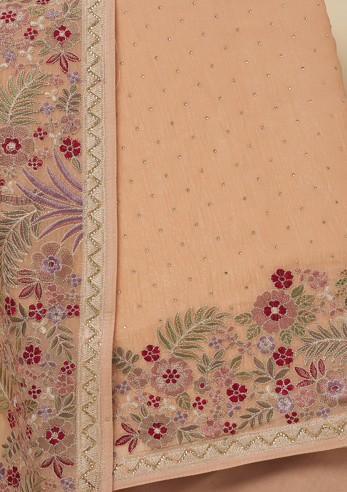 Koskii Peach Threadwork Tissue Unstitched Salwar Suit - view 2