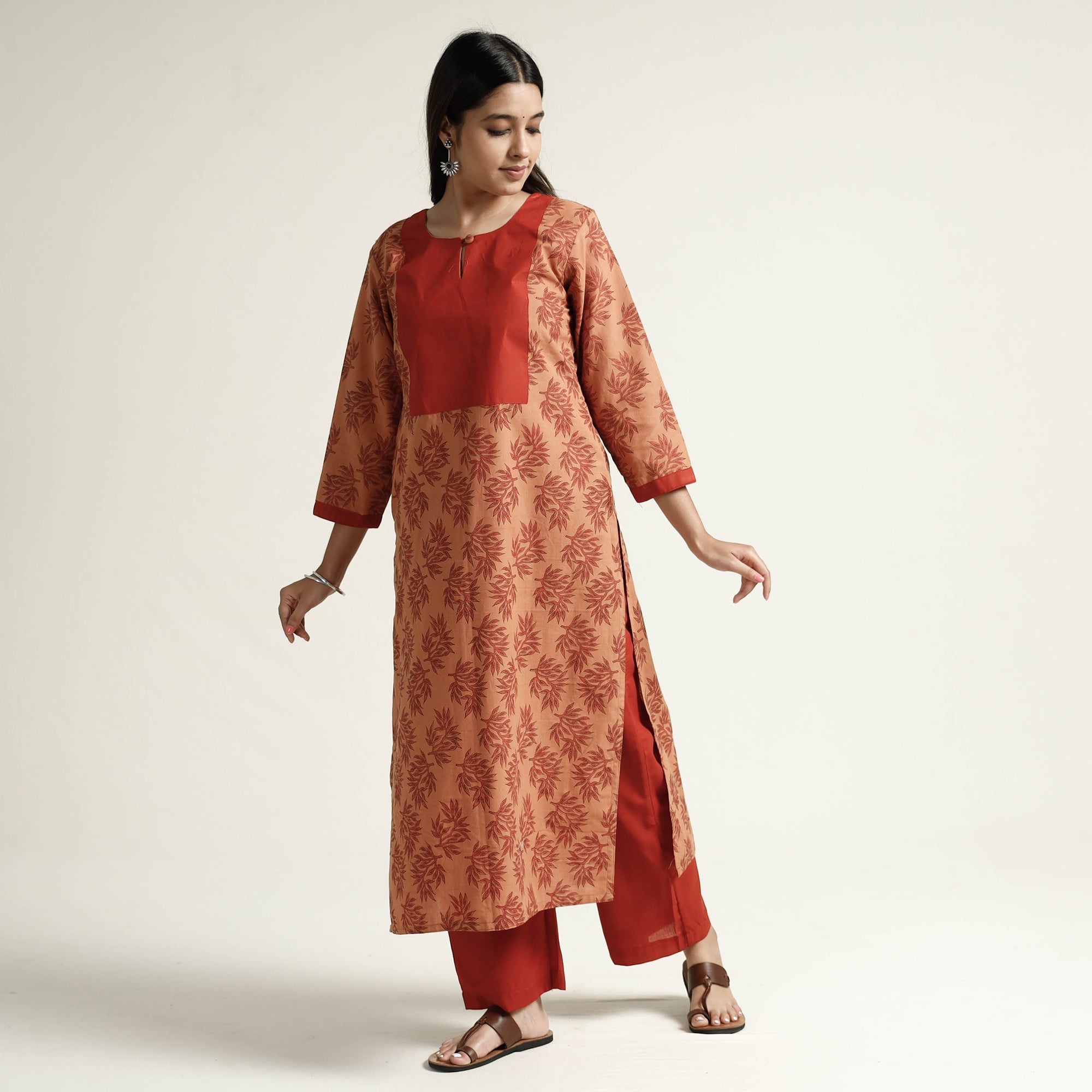 ITOKRI CASUALS Brown - Block Print Handwoven Cotton Straight Mangalagiri Kurta 04 - view 2