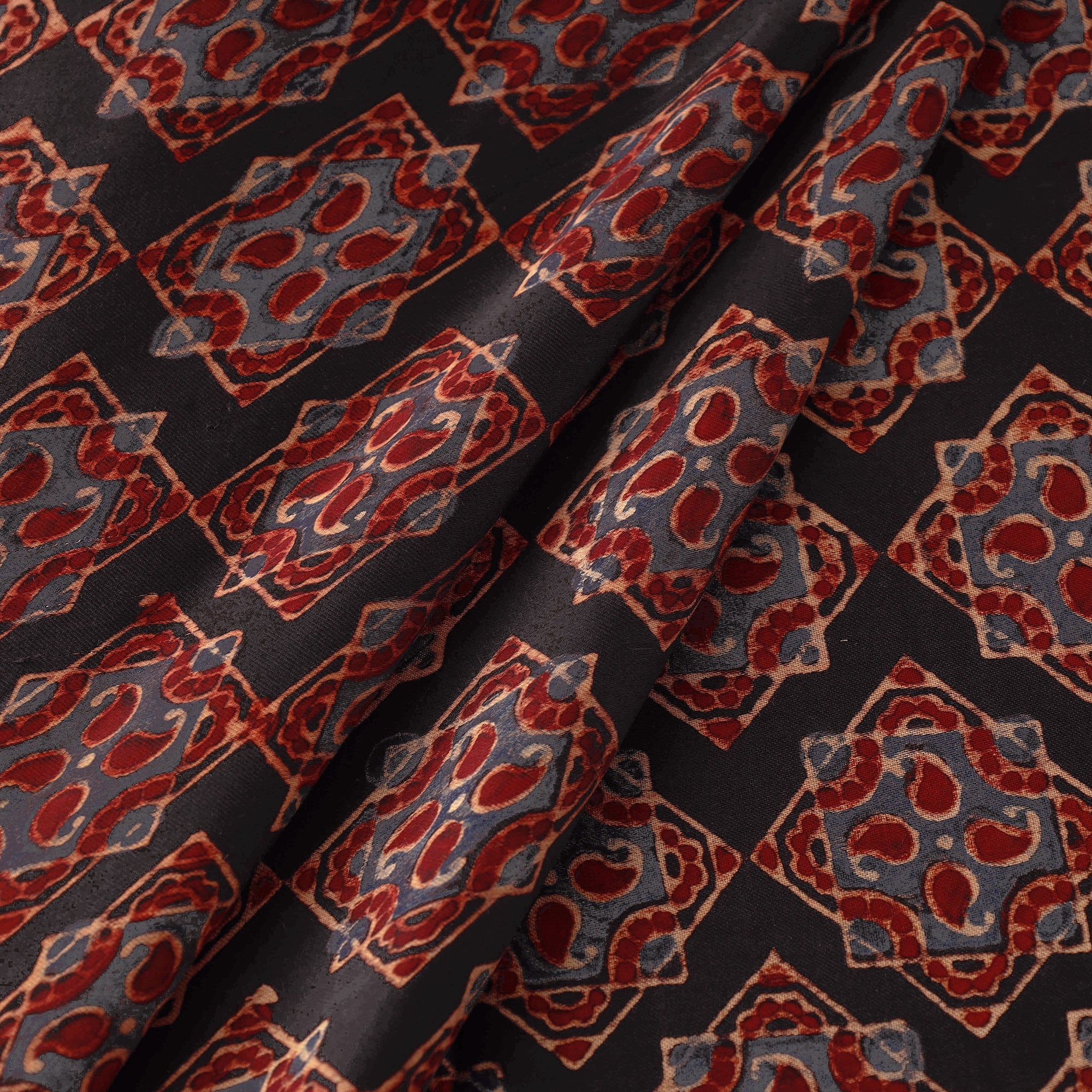 RIYAZ ABDULMAJID KHATRI - AJRAKH Black - Hand Block Printed Modal Silk Ajrakh Fabric 07 - view 2