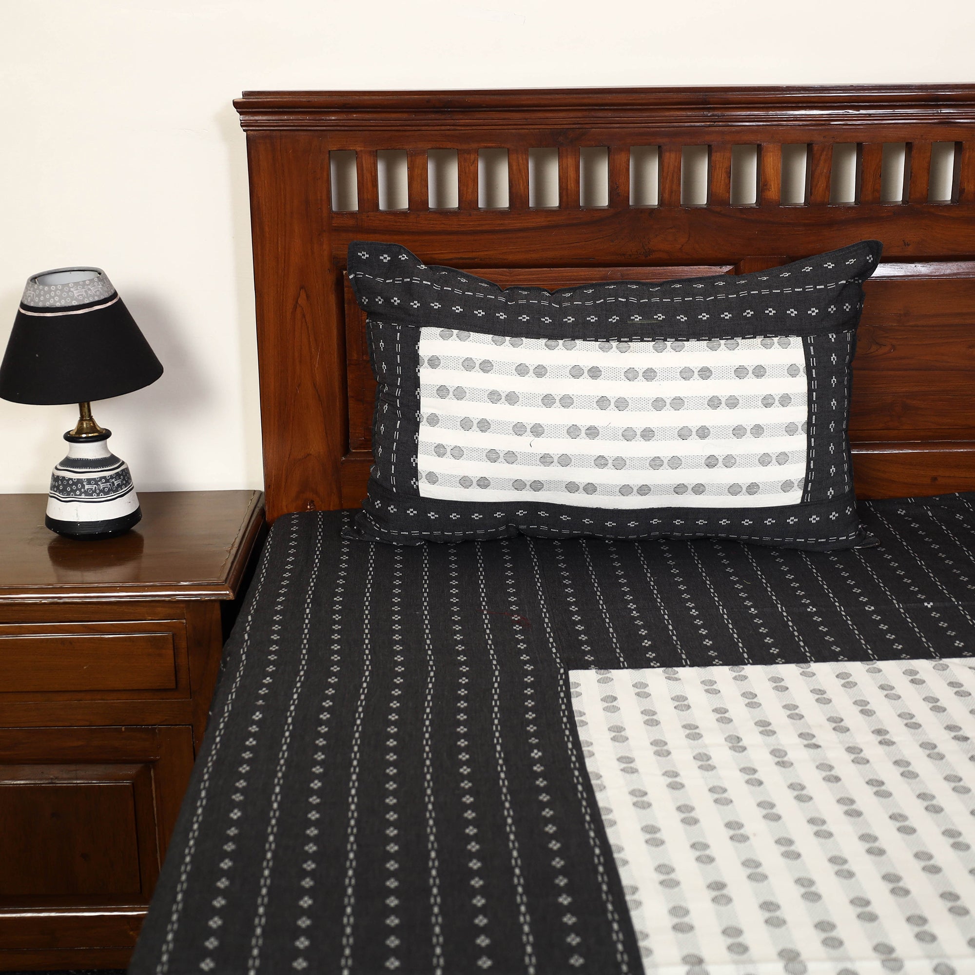 SOUTH KARGHA Black - Jacquard Patchwork Cotton Double Bed Cover with Pillow Covers (108 x 83 in) 14 - view 2