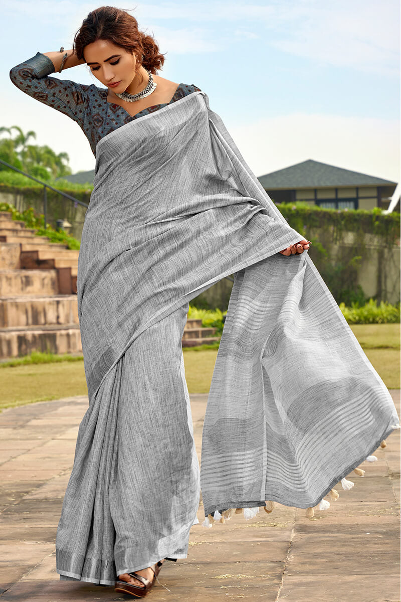 Rajpath Brood Grey Cotton Silk Saree With Incredible Blouse Piece - view 2