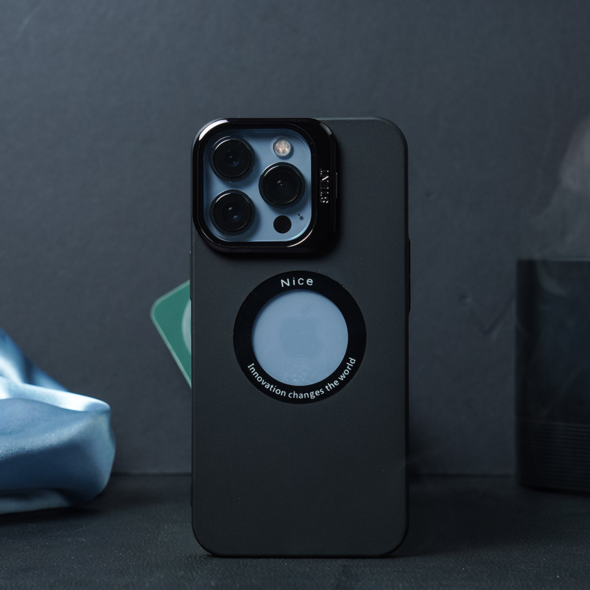 Apple iPhone 14 Series Luxury Camera Protector Stand Case With Logo Cut