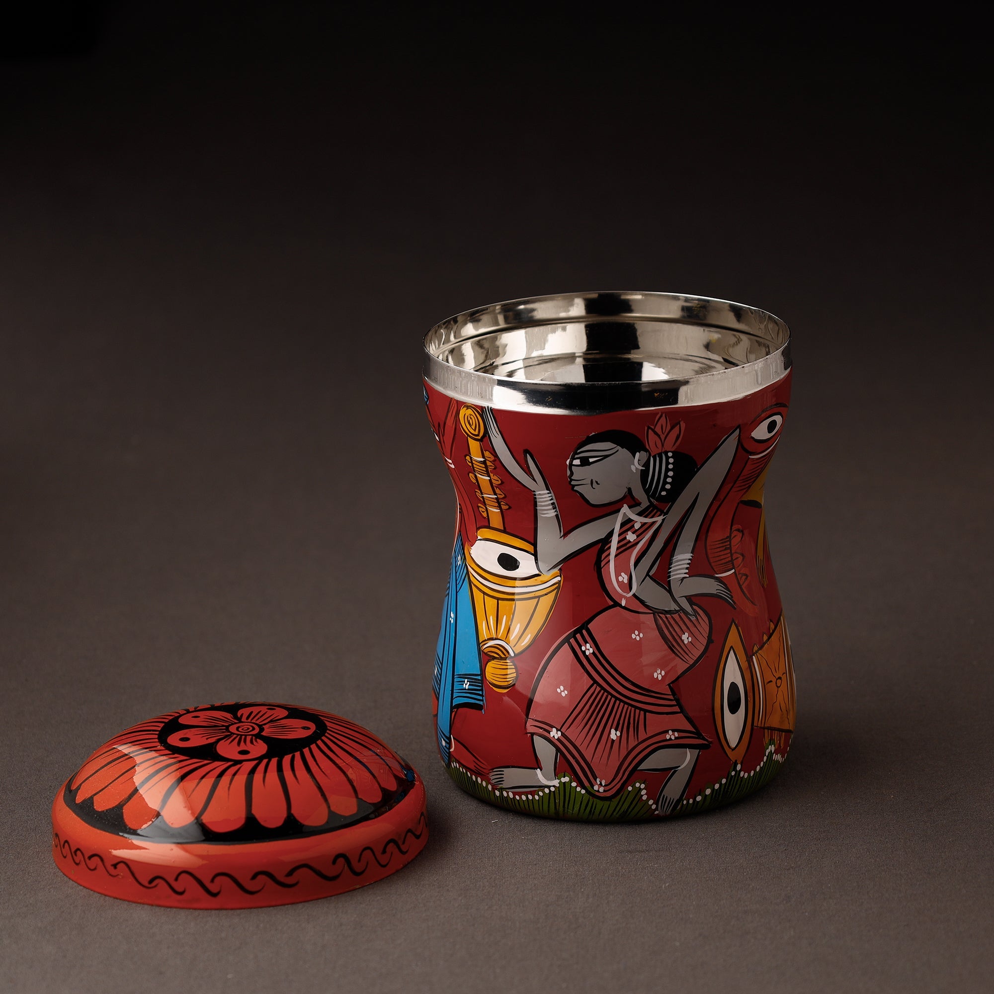 AAYAAS Bengal Patua Handpainted Stainless Steel Multi Utility Container - view 2