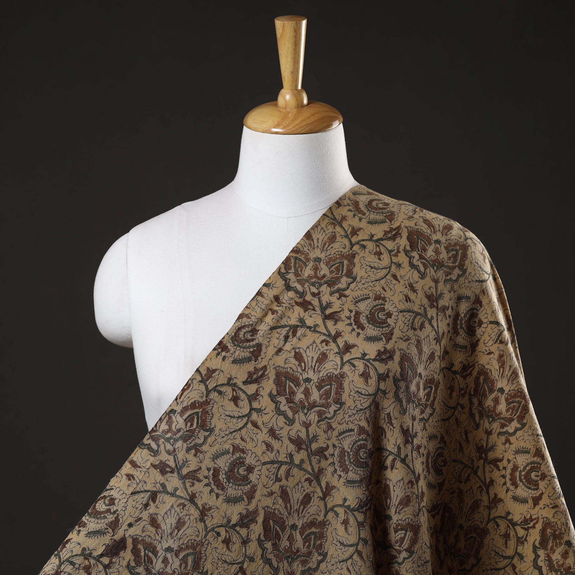 PITCHUKA SRINIVAS KALAMKARI PEDANA Brown - Pedana Kalamkari Block Print Handwoven Wool Fabric