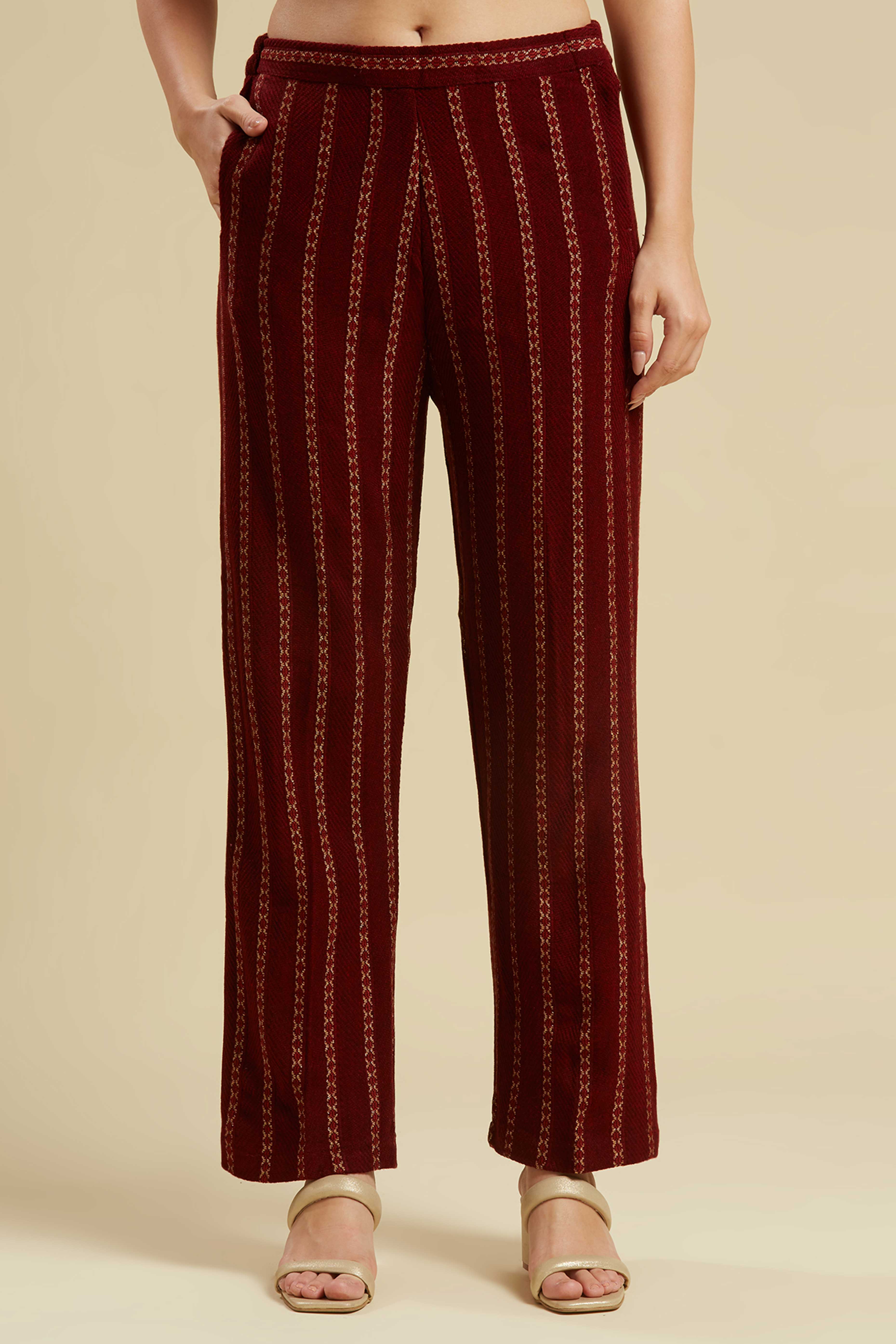 Peachmode Maroon Woven Woolen Straight Top Bottom Set - view 7
