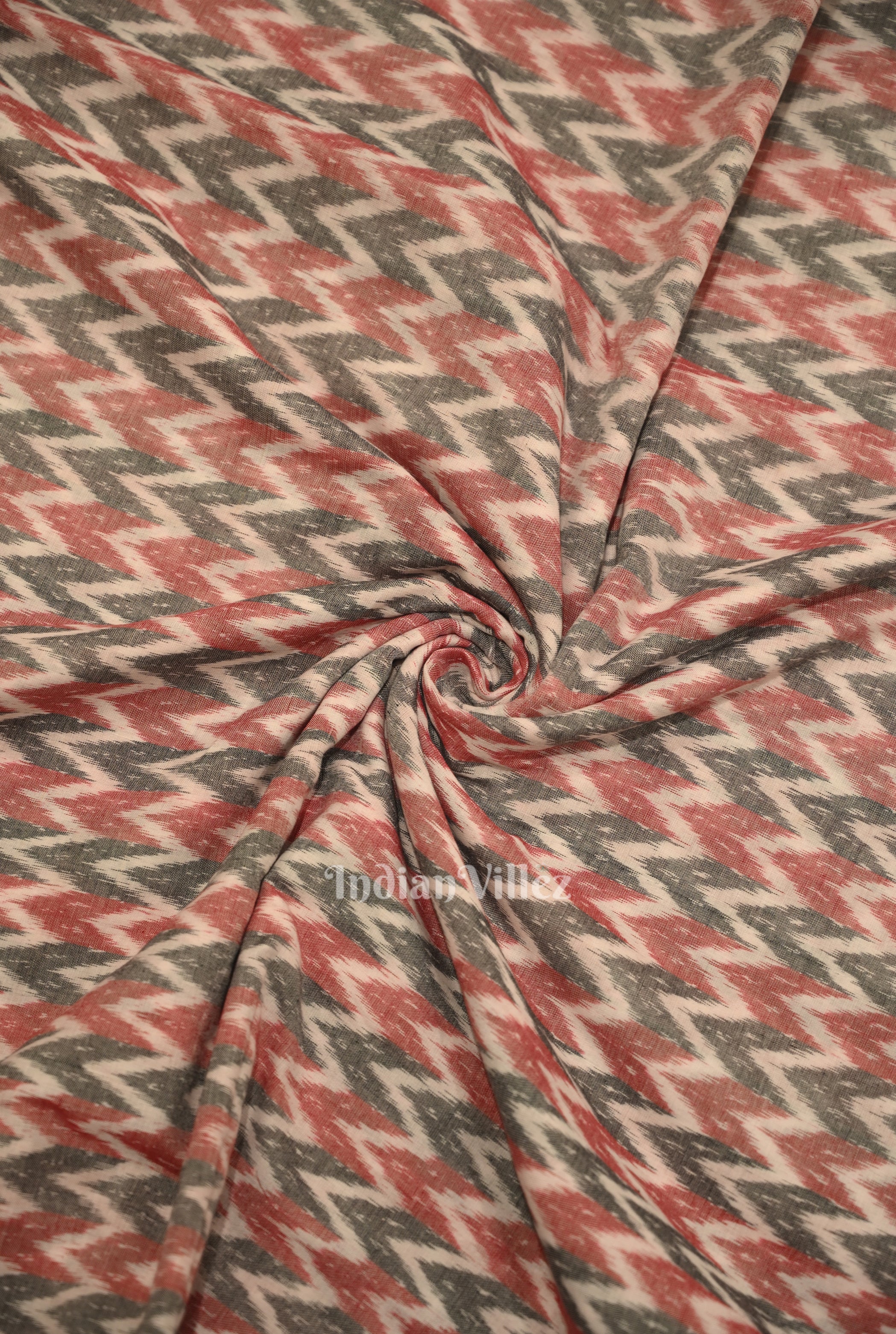 IndianVillèz White Red Odisha Ikat Cotton Fabric