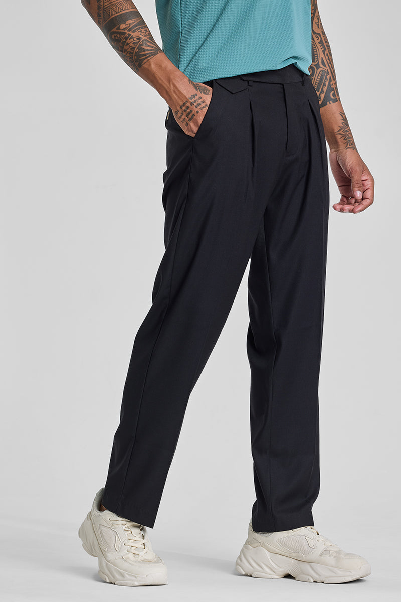 SNITCH Black Relaxed Fit Korean Trousers