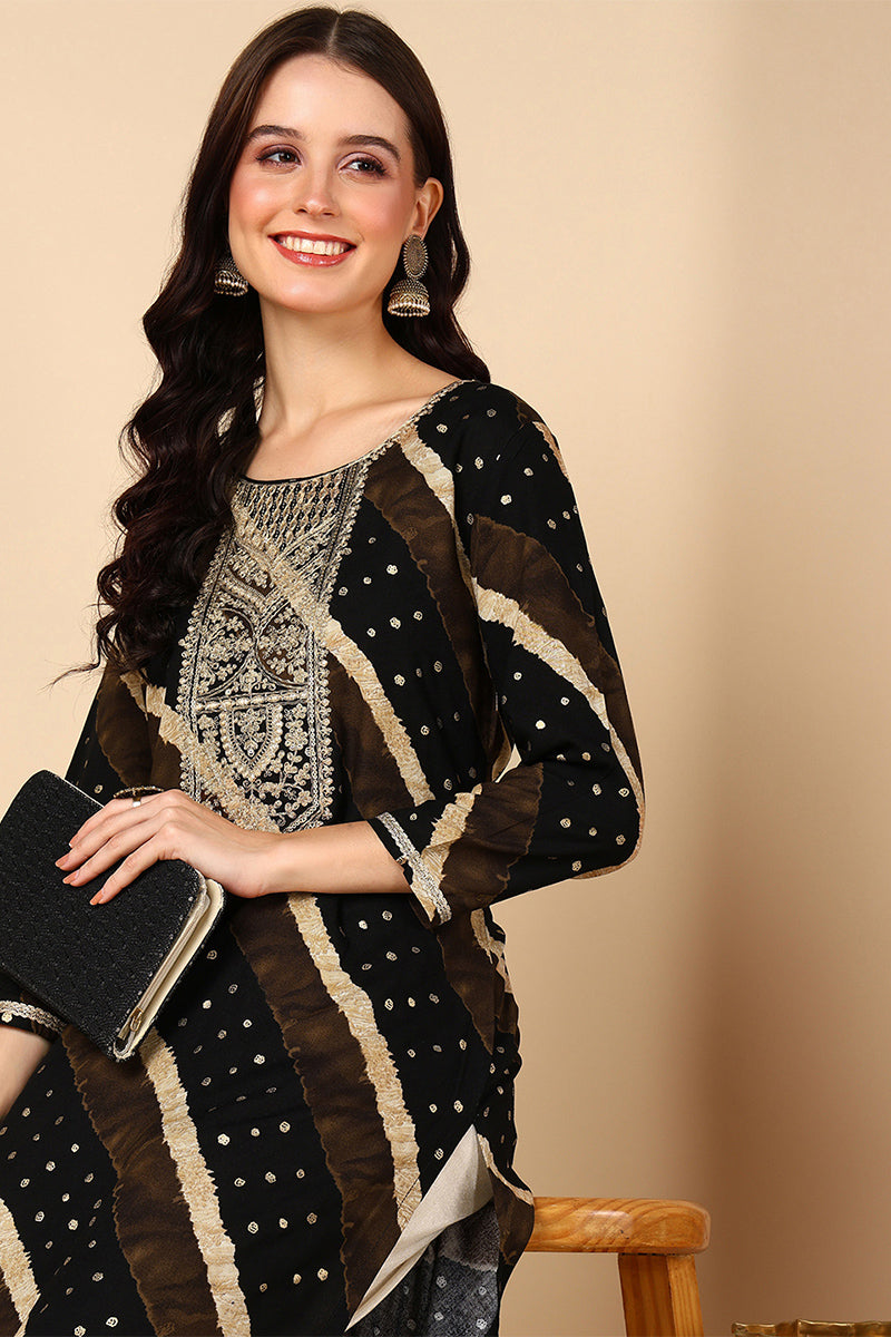 Ahika Plus Size Black Viscose Rayon Leheriya Printed Straight Kurta VCK9684 - view 2