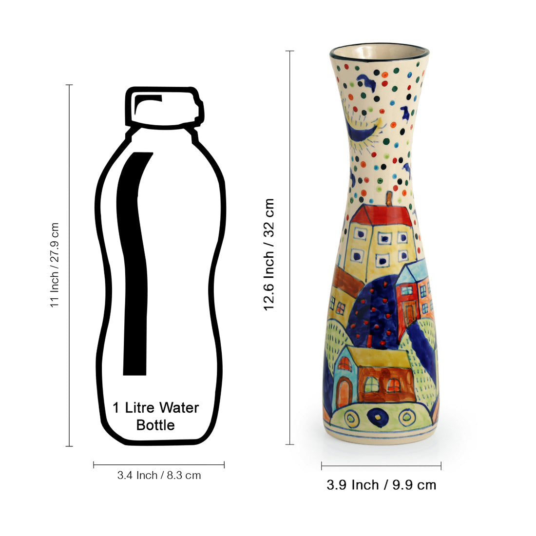 EXCLUSIVELANE 'The Hut Long-Neck' Handpainted Ceramic Vase (12 Inch) - view 7