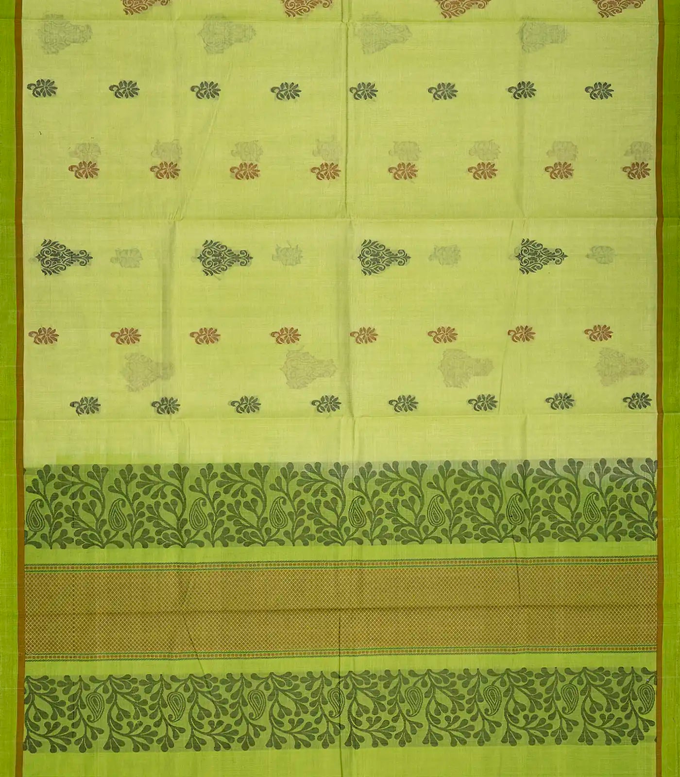 RmKV Pista Green Handloom Village Cotton Saree With Flower Motifs-Pista Green - view 2