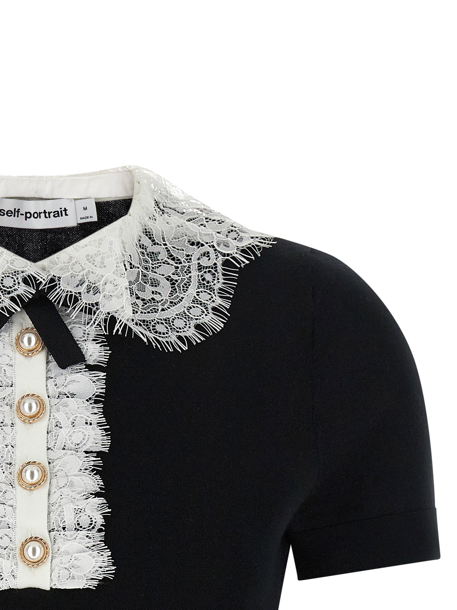 Self-Portrait Black Knit Lace Collar Top – 100% wool - view 3