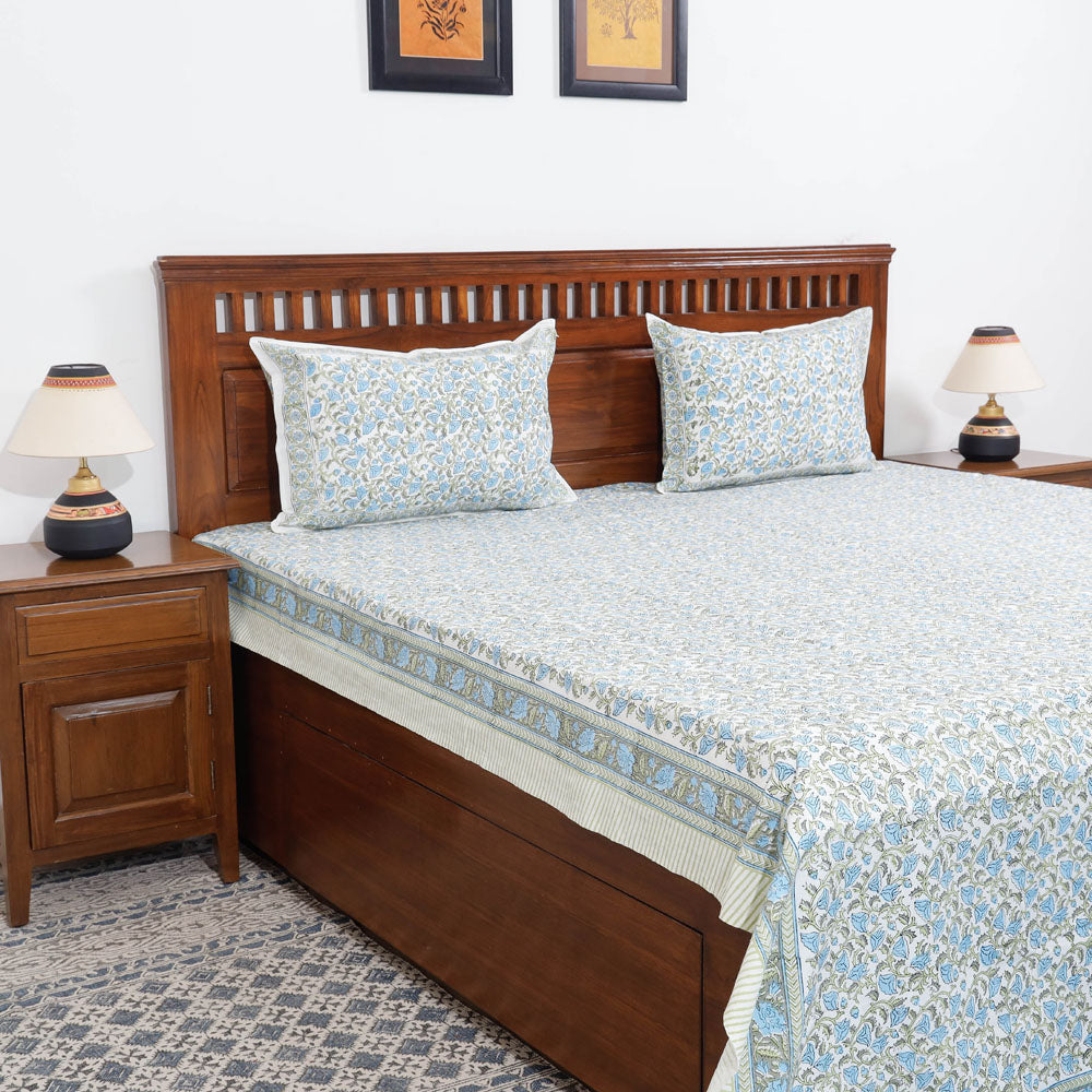 HAVELI CHRONICLES Blue - Block Print Cotton Double Sanganeri Bed Sheet