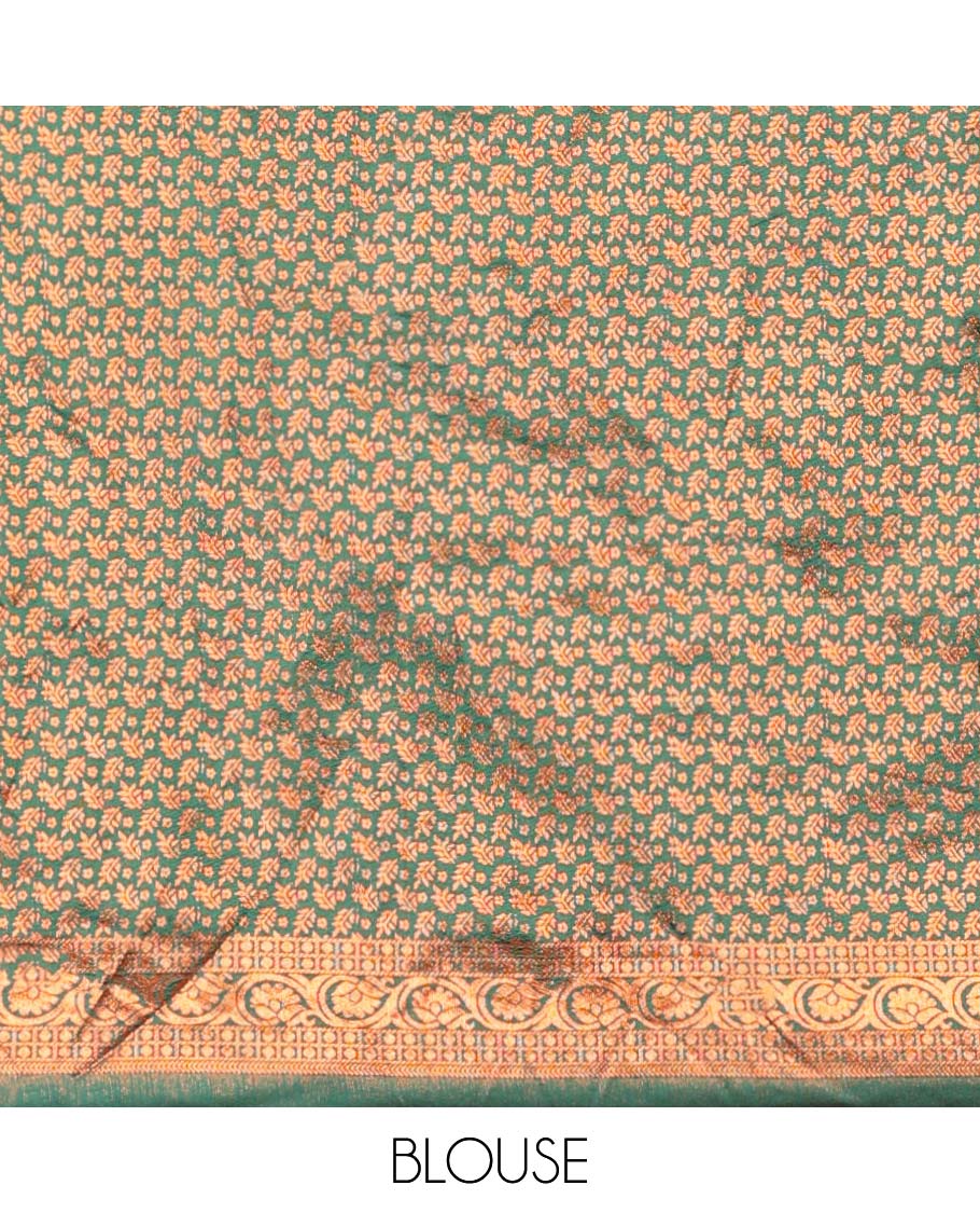 Pothys Green jacquard art-silk half-saree, contrast jacquard blouse, traditional design border & intricate dupatta - view 3