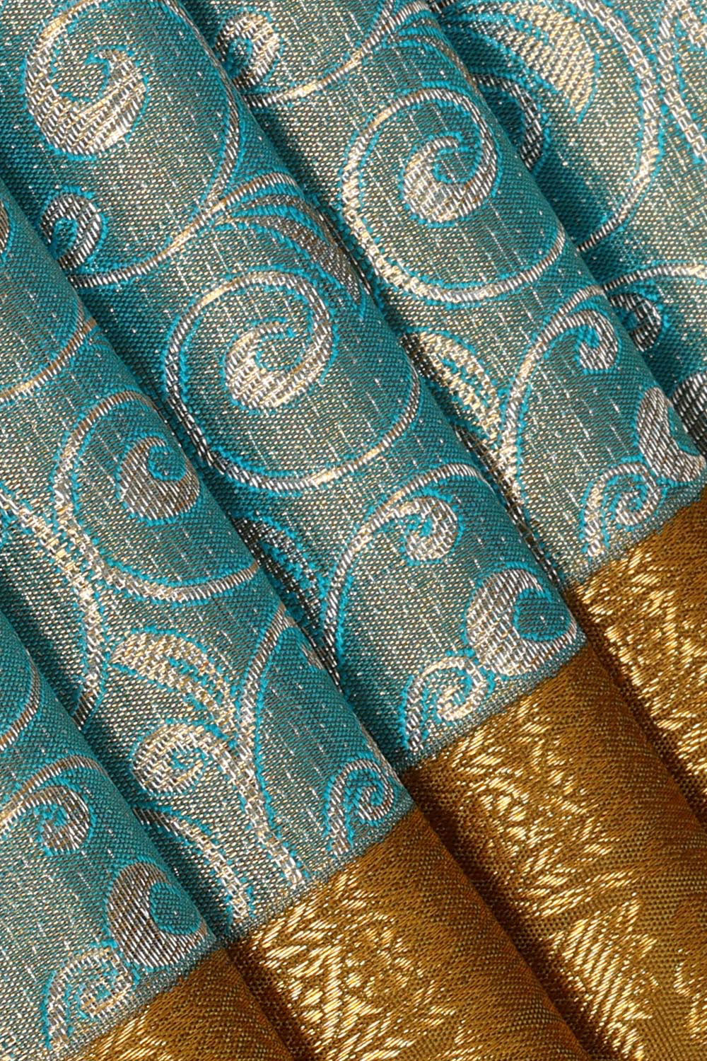 Kalanjali Kanchipattu Blue Tissue Pavada Unstitched Set - view 2