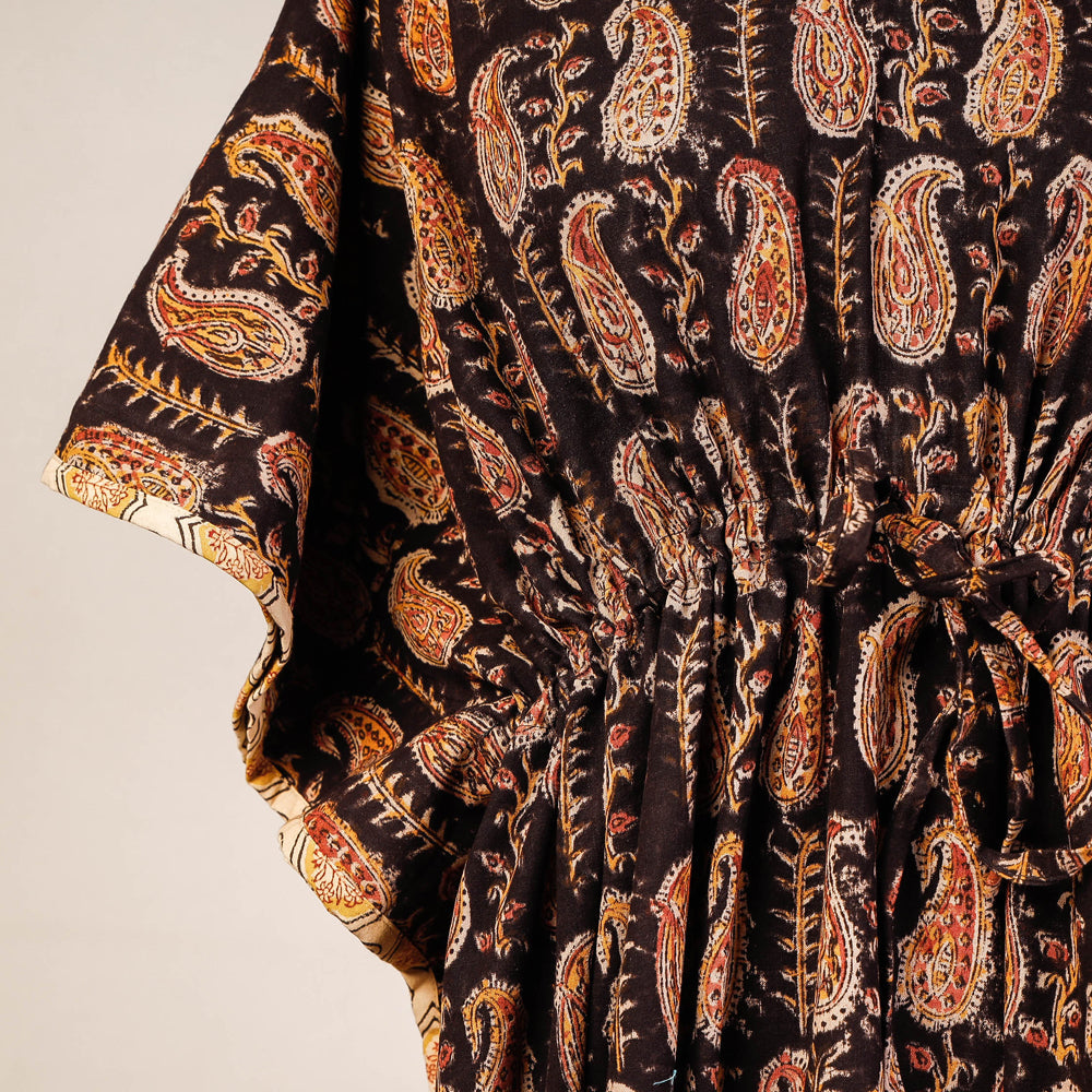 CHUTNEY CRAFT STUDIO Black - Block Print Cotton Kalamkari Kaftan with Tie-Up Waist (Medium) - view 2