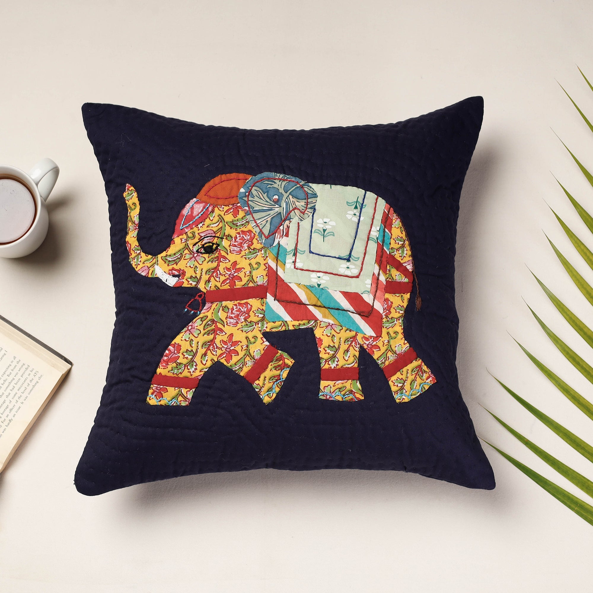 PURKAL STREE SHAKTI SAMITI Blue - Applique Quilted Cotton Cushion Cover (16 x 16 in)