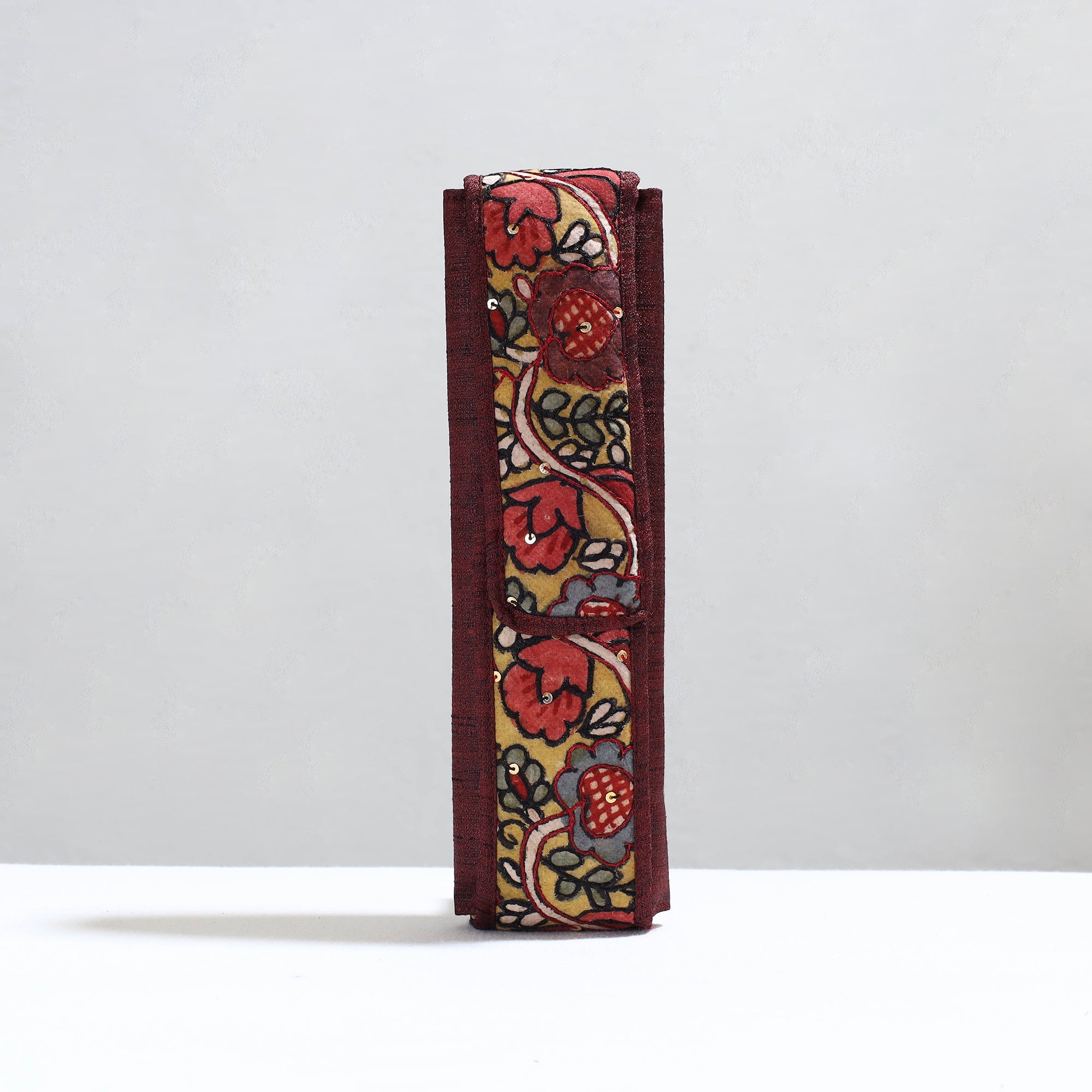 DWARAKA PLUS Brown - Handpainted Kalamkari Natural Dyed Ghicha Silk Earrings Pouch 06