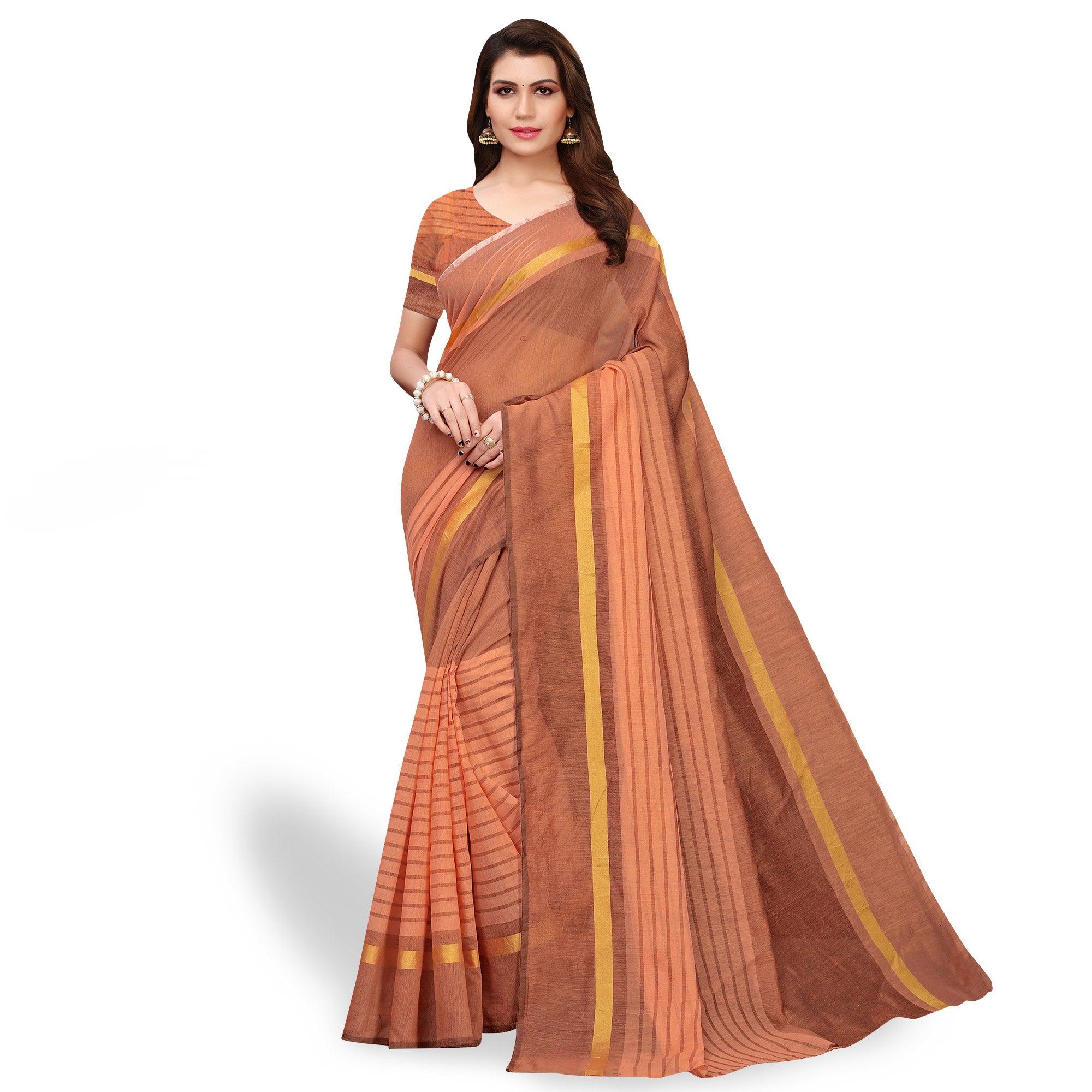 Peachmode Gleaming Brown - Peach Colored Casual Wear Art Silk Saree