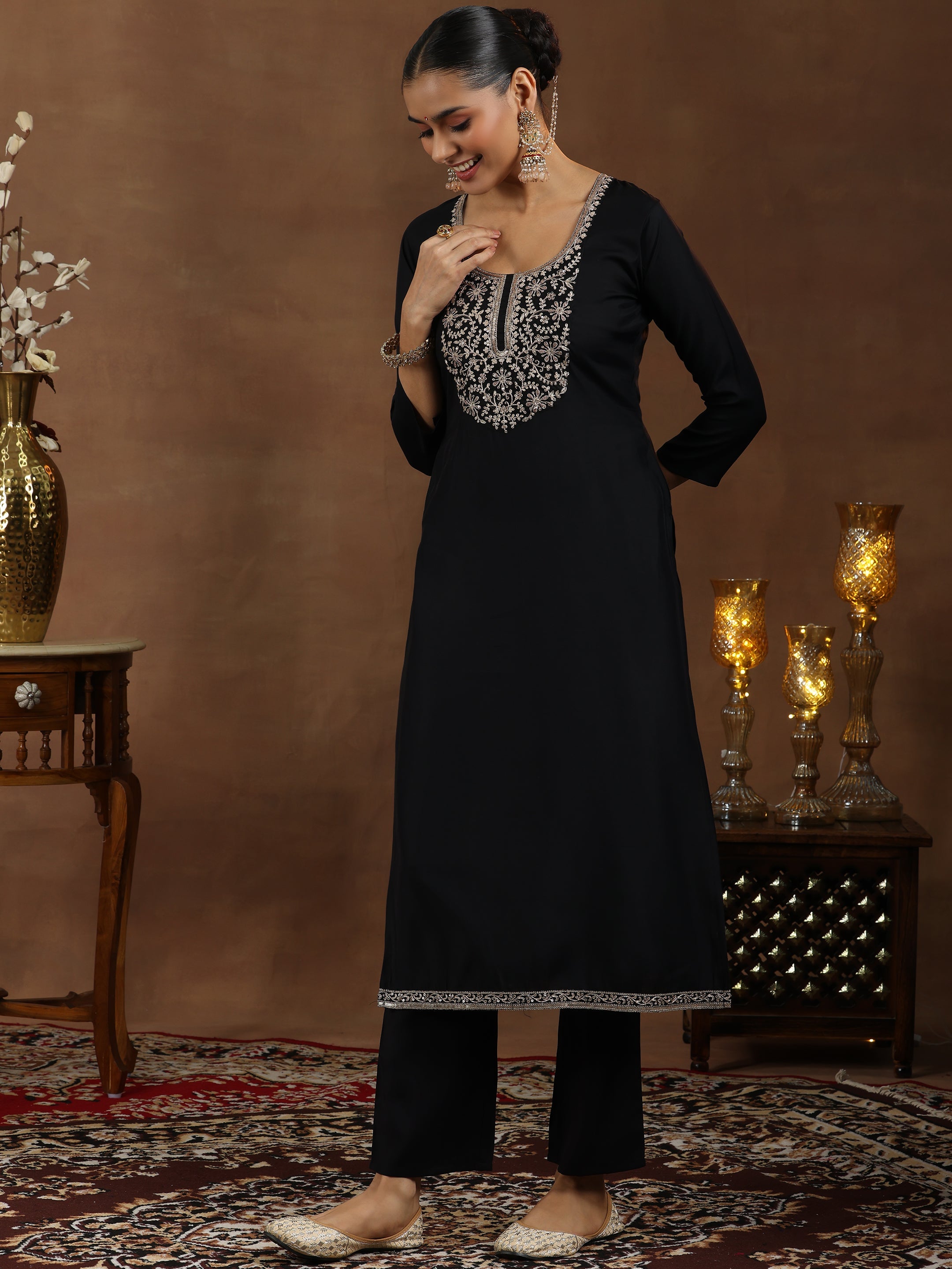 Gerua By Libas Black Yoke Design Silk Blend Straight Suit With Dupatta - view 3