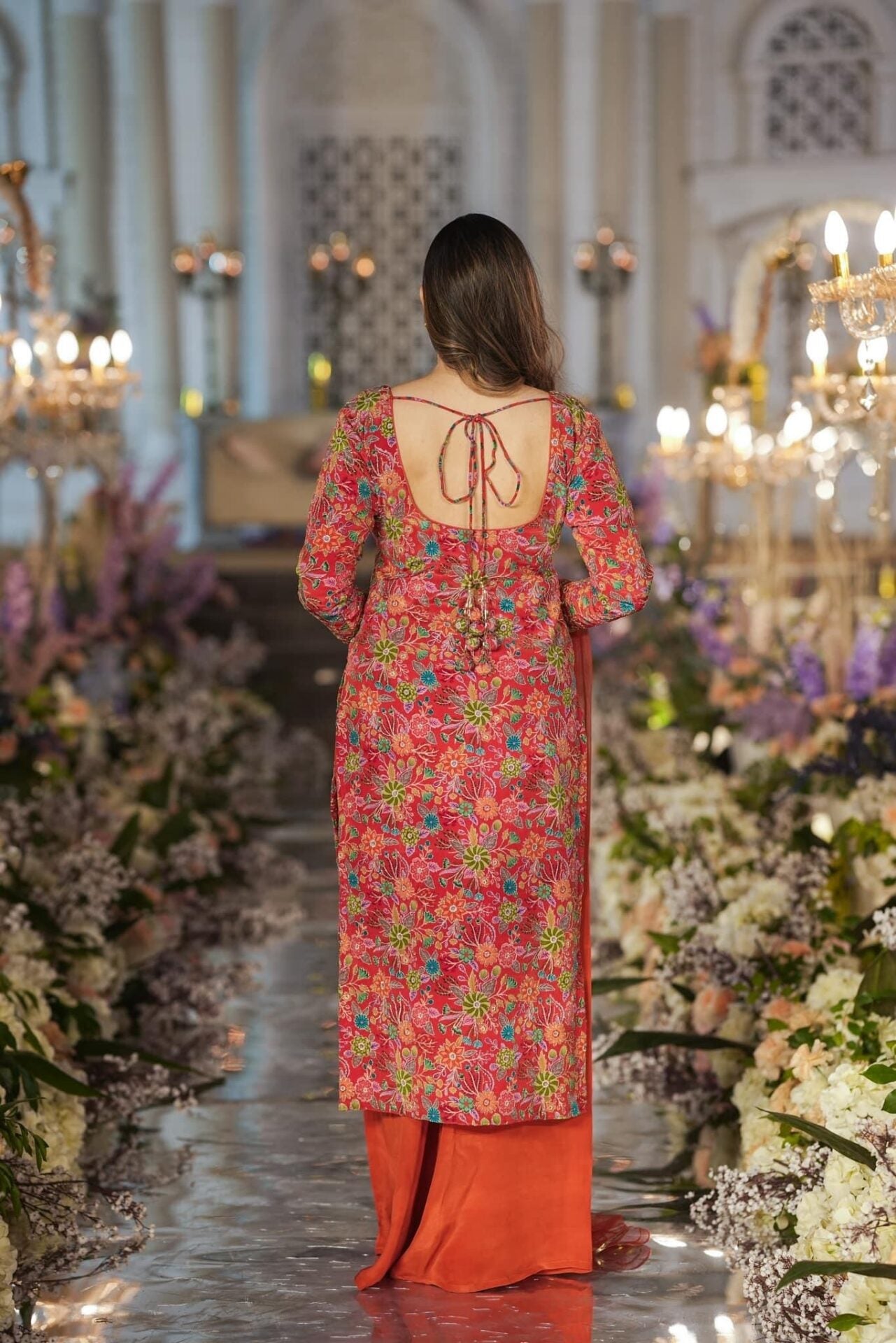 Idaho-o Dhara orange heavy kurta-palazzo set - view 4