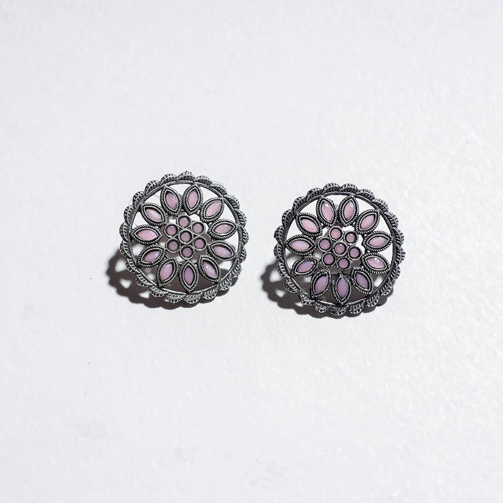 WHITE RIVER STORIES Antique Finish Oxidised German Silver Stud Earrings - view 2