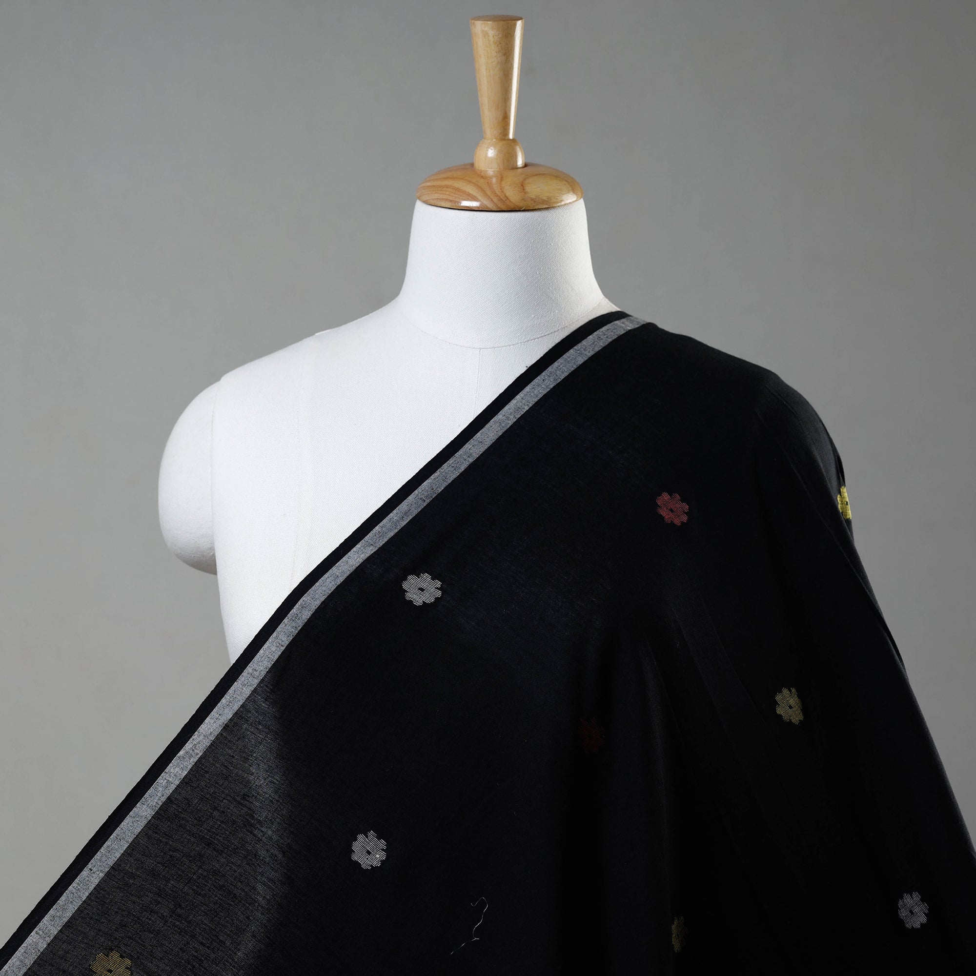 SASHA Black - Phulia Jamdani Handloom Pure Cotton Fabric