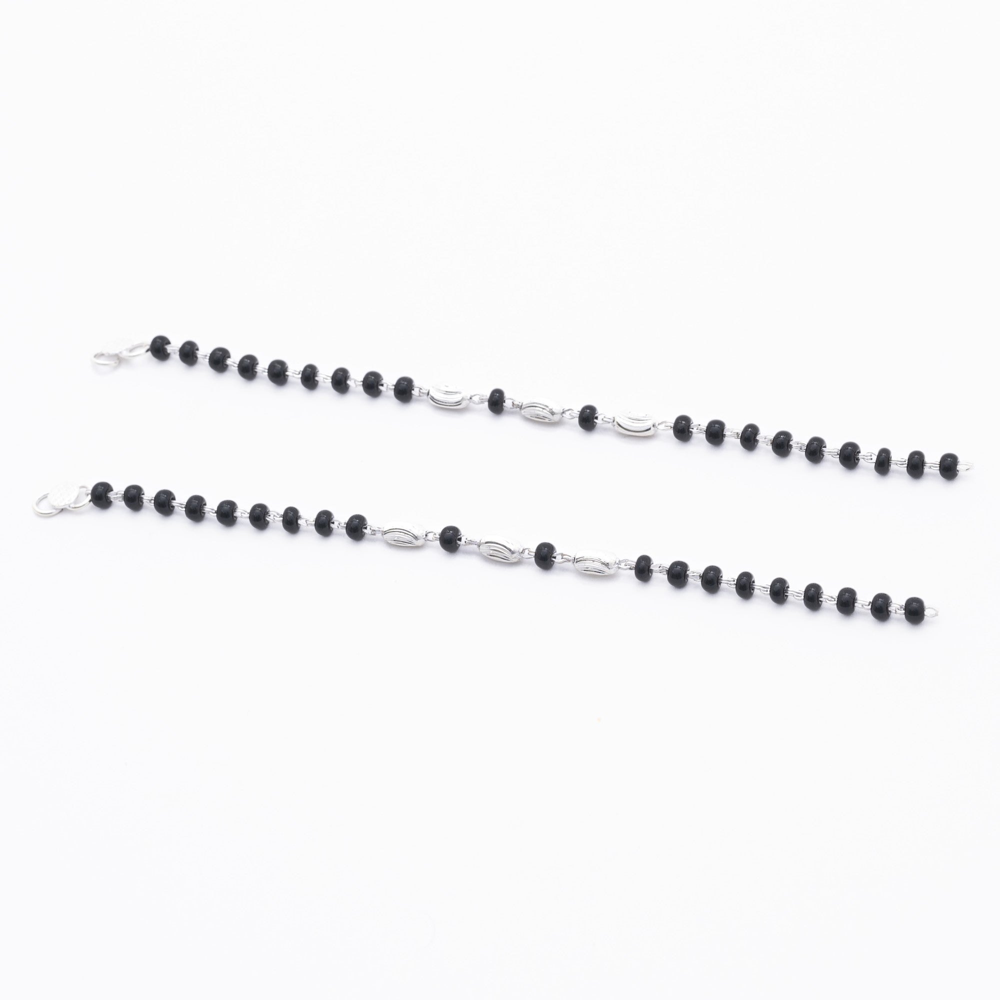 Prinjal Jewellers Black Beads with Silver Interlocking Nazariya for Kids - view 2