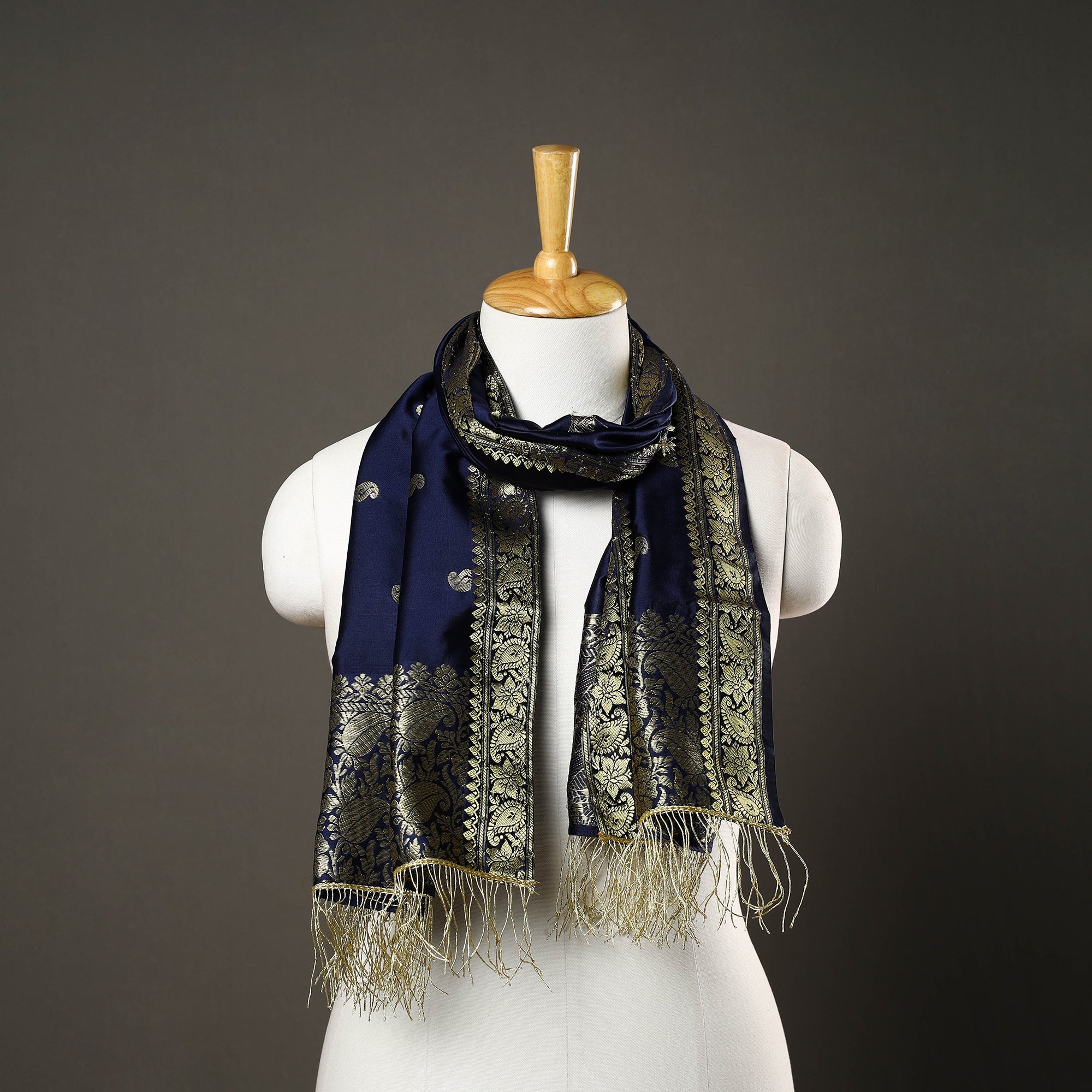 ITOKRI CRAFTS INITIATIVE Blue - Brocade Handloom Silk Nakshi Buti Banarasi Stole 20