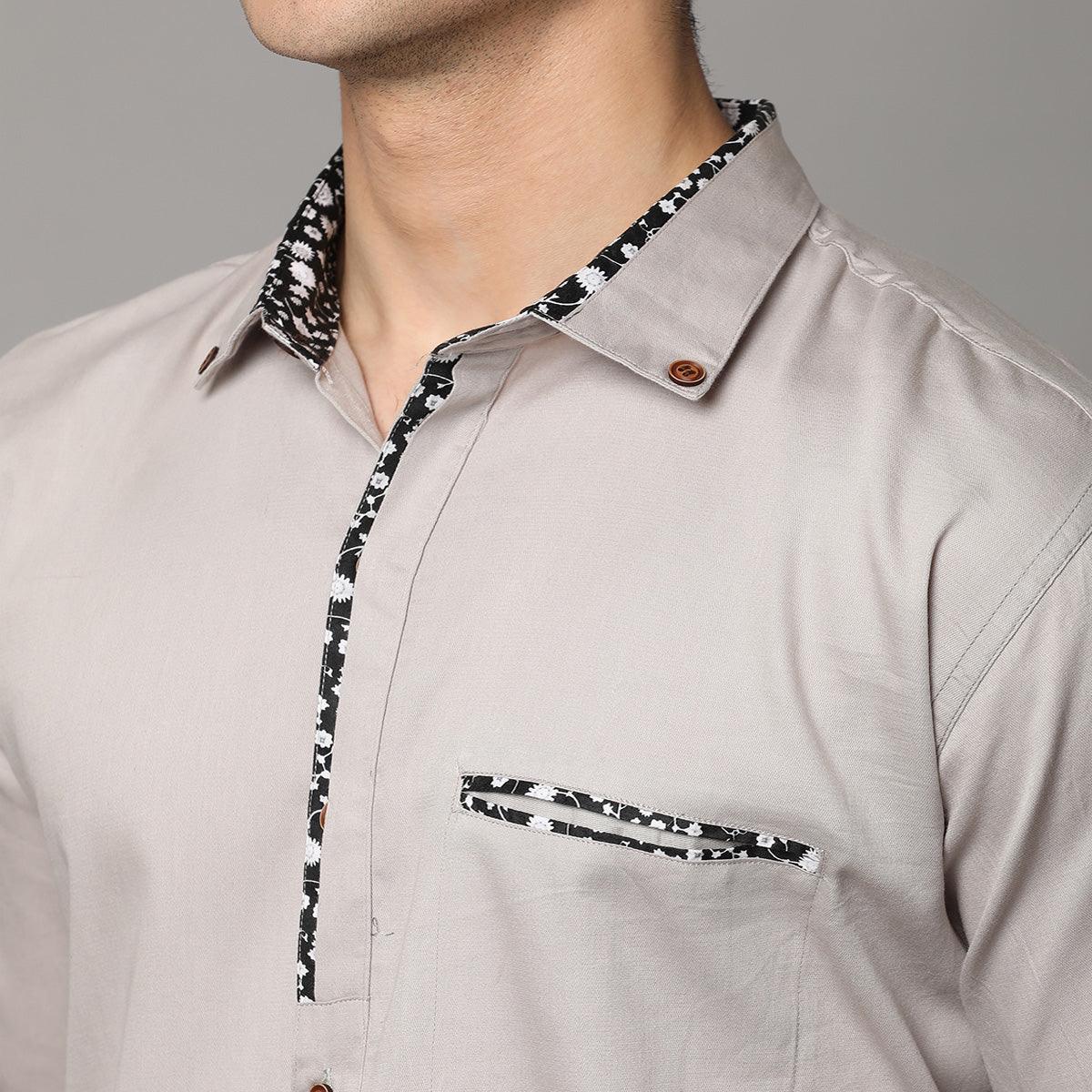 Peachmode Light Grey Solid Pure Cotton Men's Shirt - view 6