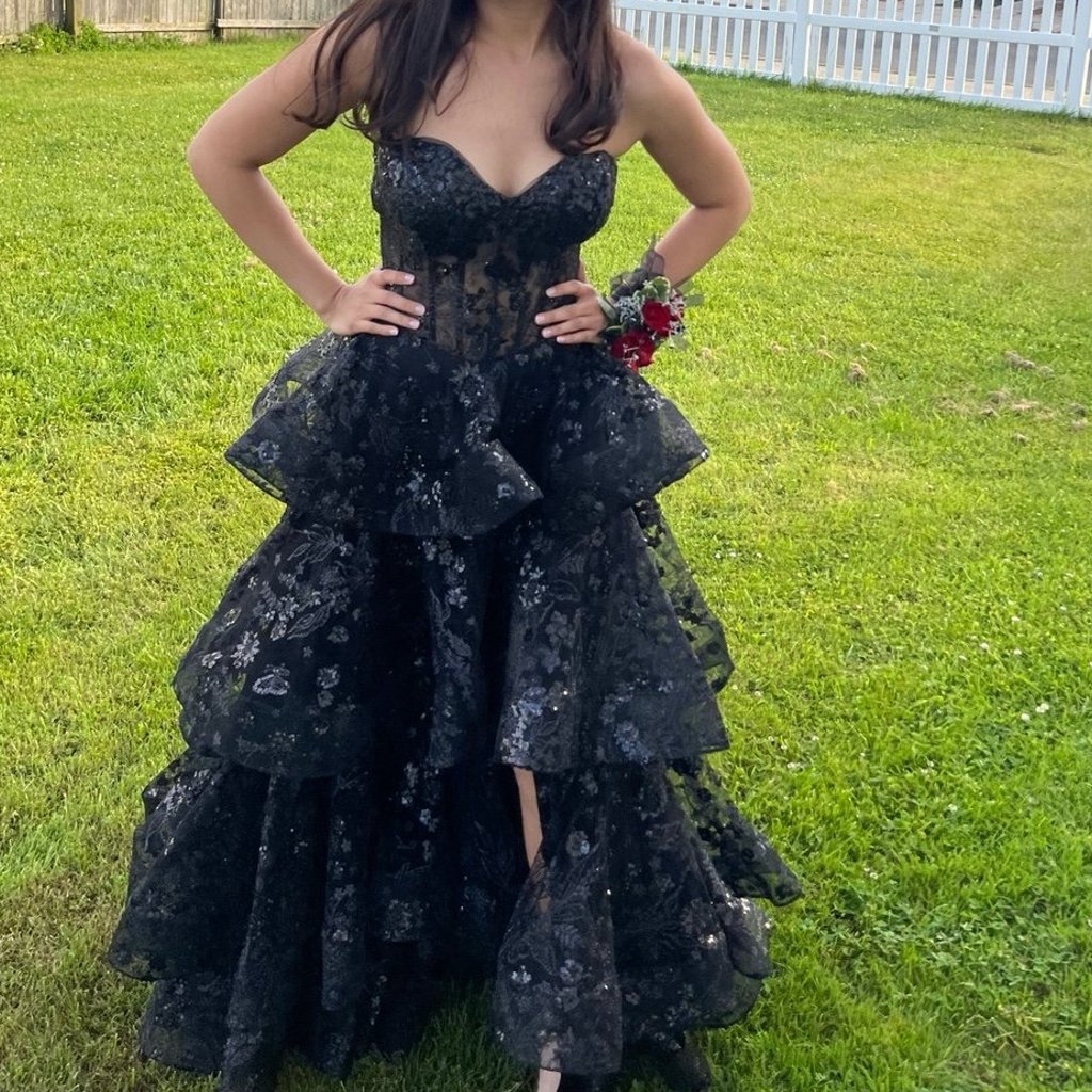 Tulle Strapless A-line Layered Slit Gown by Jovani 38528 - view 6