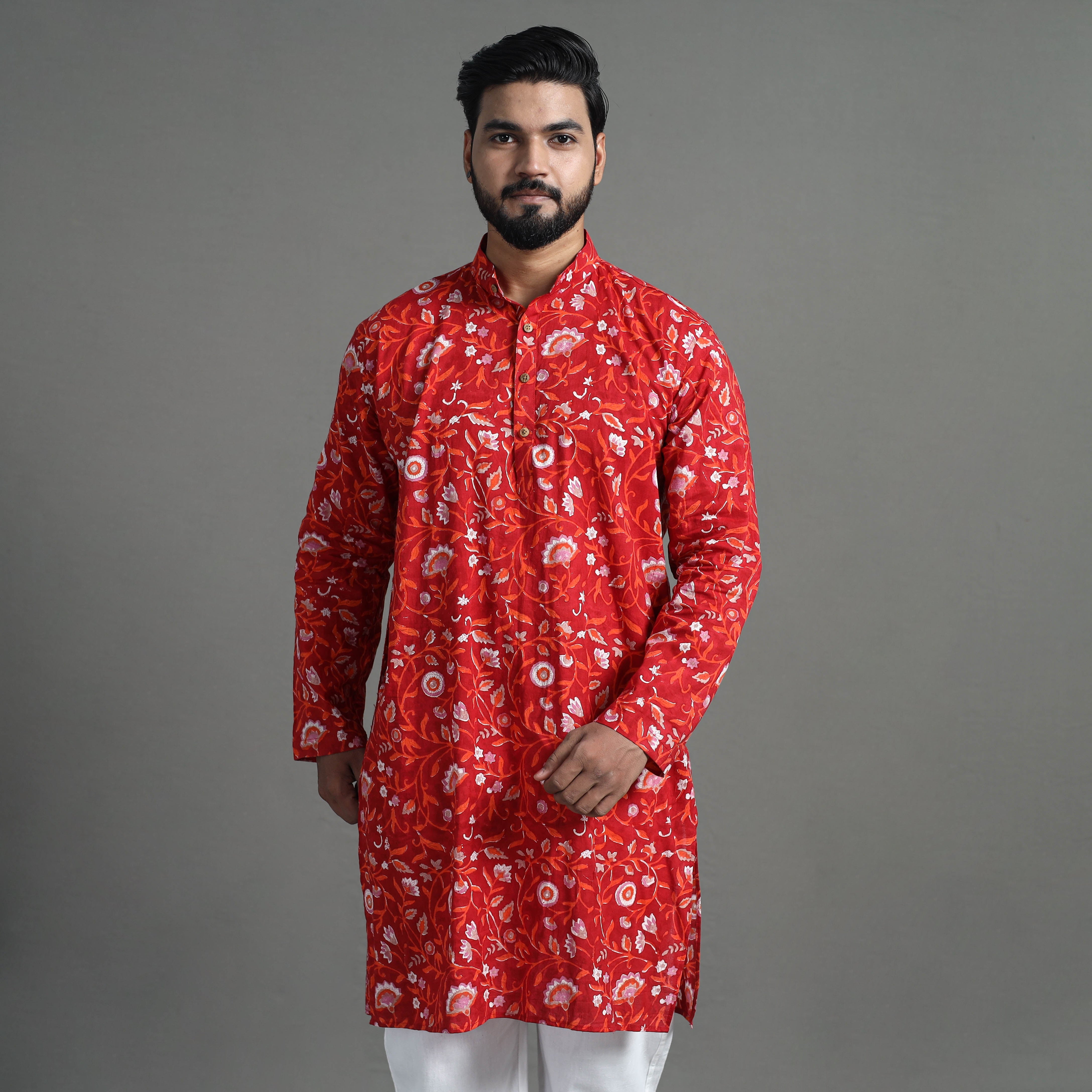 ITOKRI CASUALS Block Print Cotton Sanganeri Kurta for Men (Long) 07 - view 3