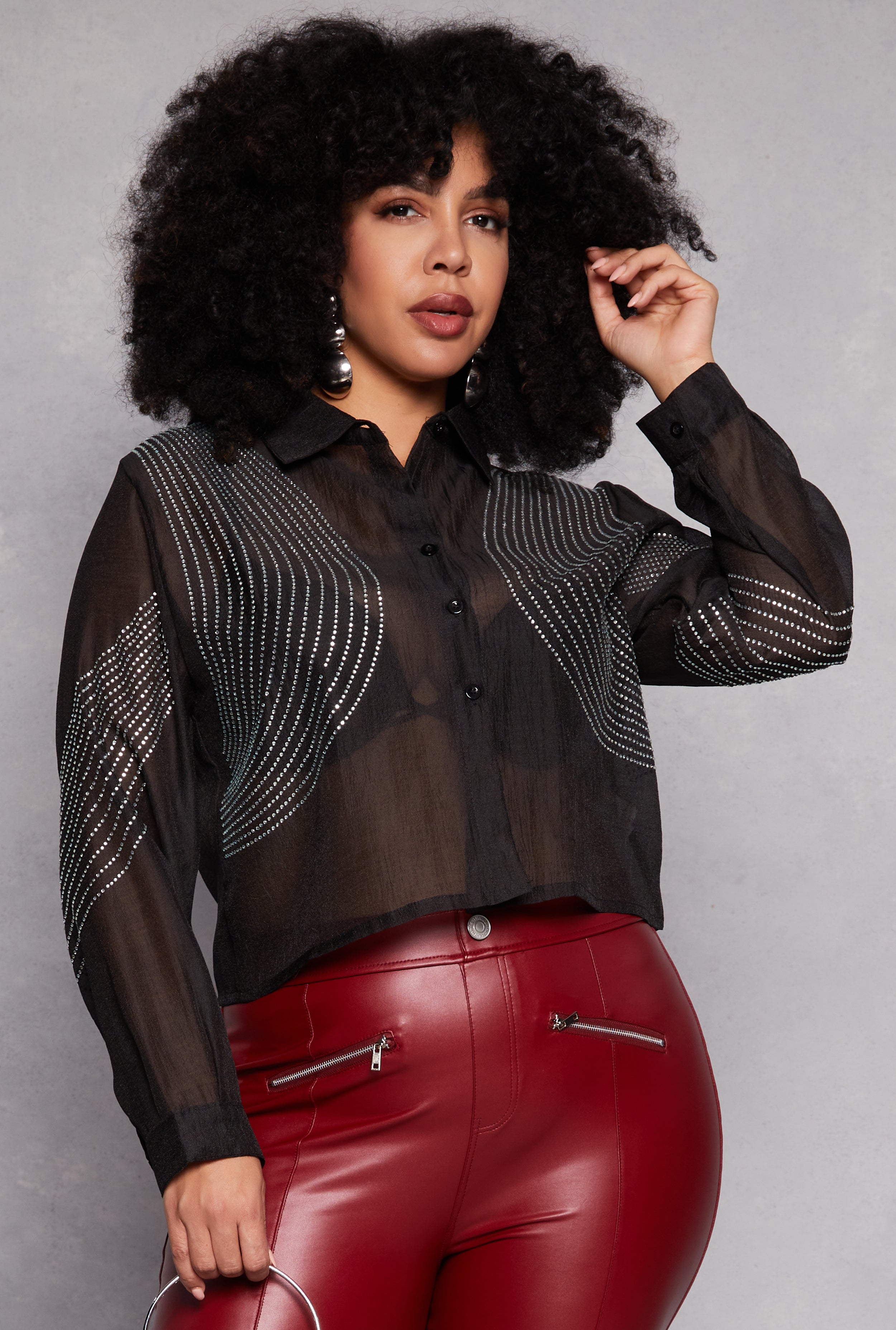 Rainbow Shops Plus Size Rhinestone Organza Top