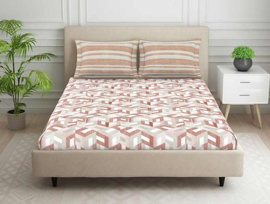 Spaces India Organic Textures Geometric 100% Cotton Double Bedsheet - Essentials by Spaces