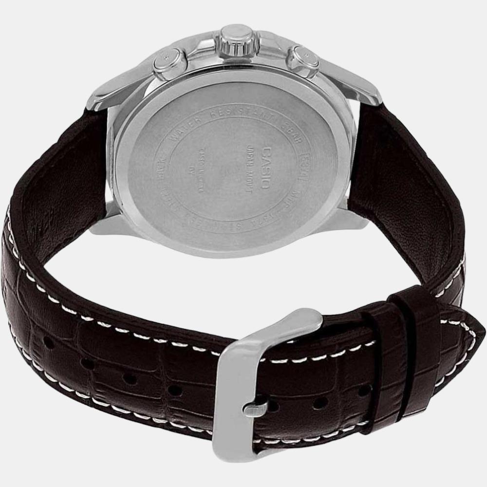 Casio Enticer Men Quartz Beige Dial Chronograph Leather Watch A1886 - view 5