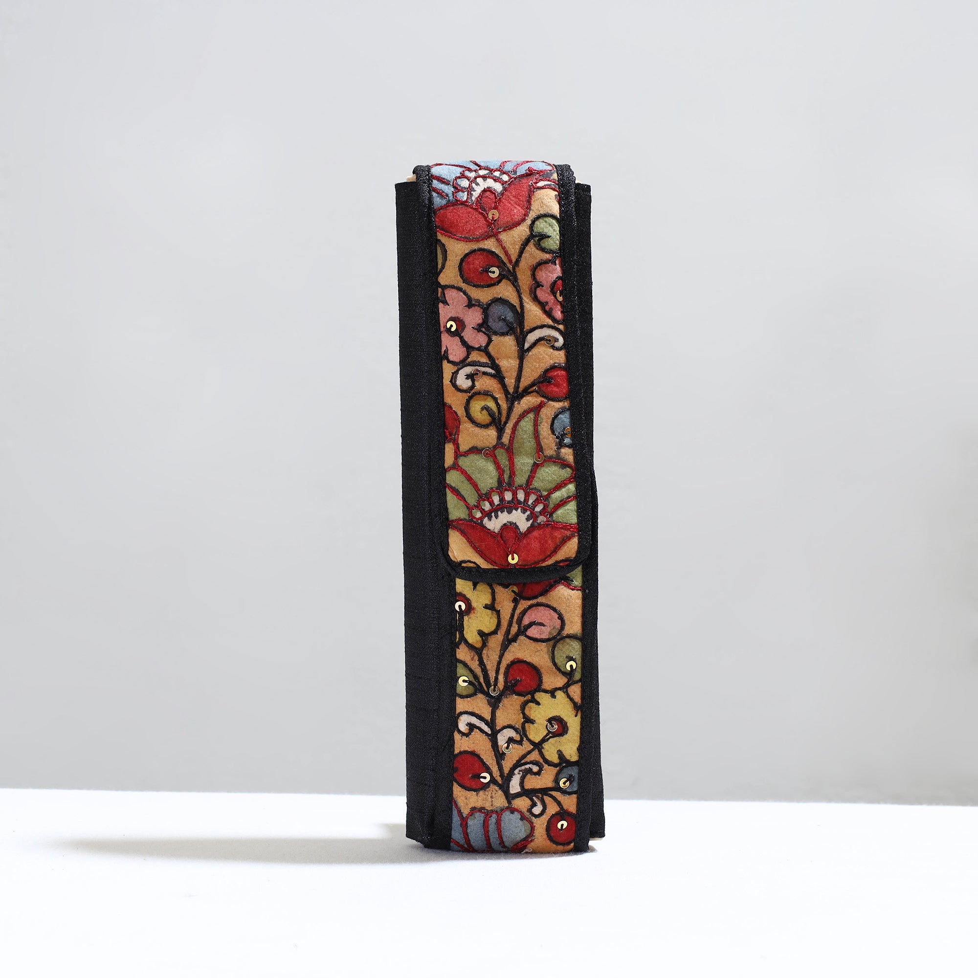 DWARAKA PLUS Black - Handpainted Kalamkari Natural Dyed Ghicha Silk Earrings Pouch 15
