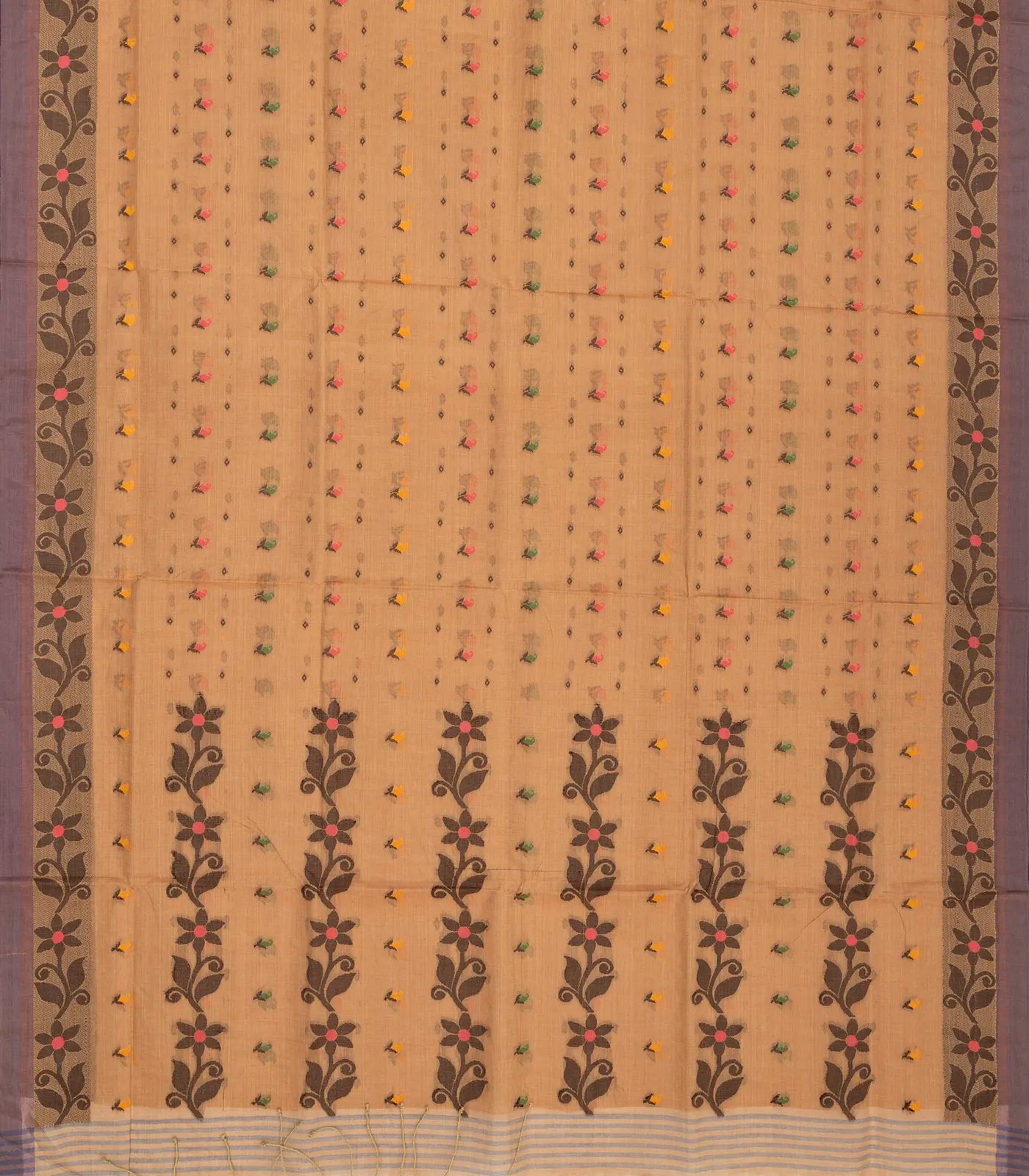 RmKV Brown Bengal Cotton Saree With Floral Motifs - view 2