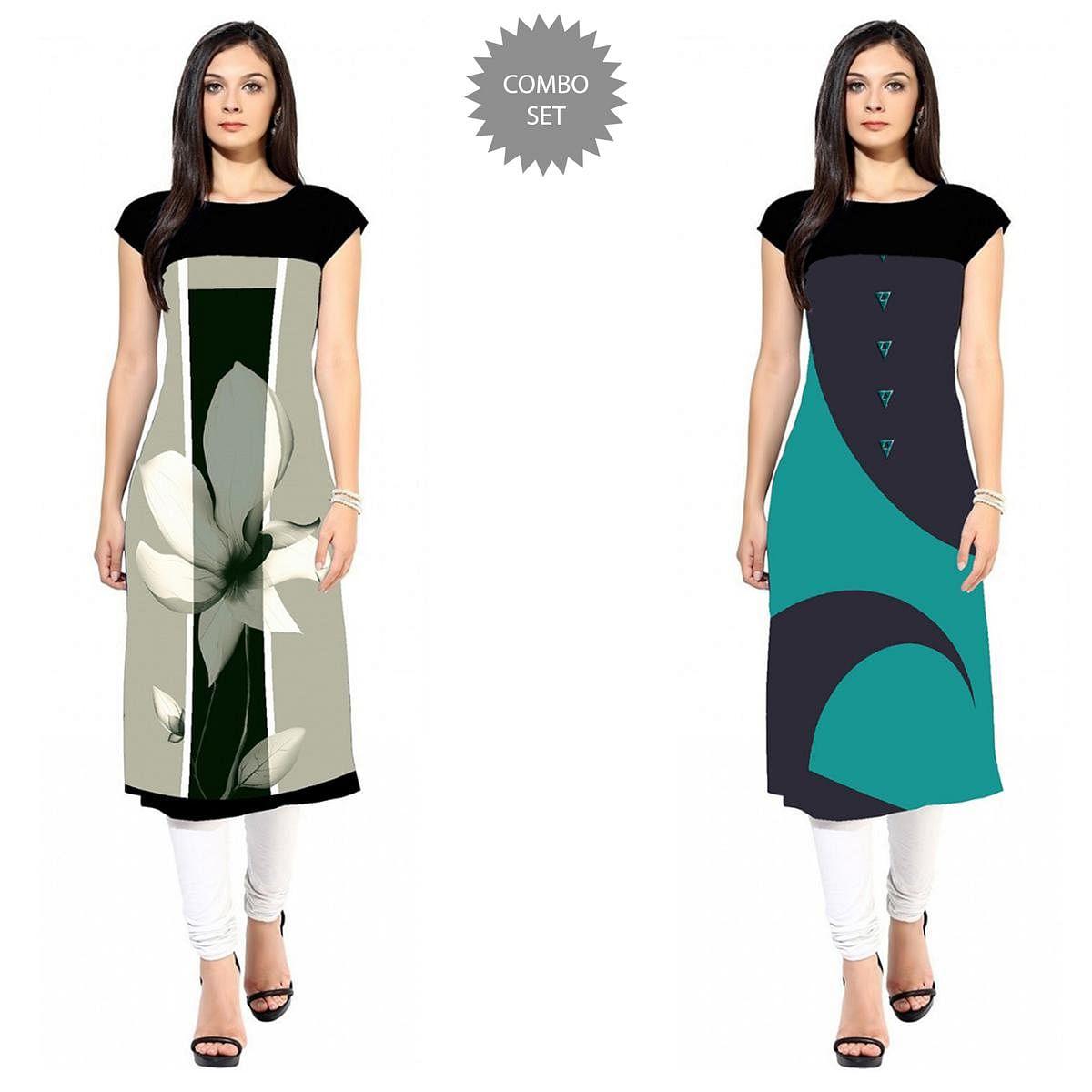 Peachmode Seller Casual Printed Crepe Kurti - Pack of 2