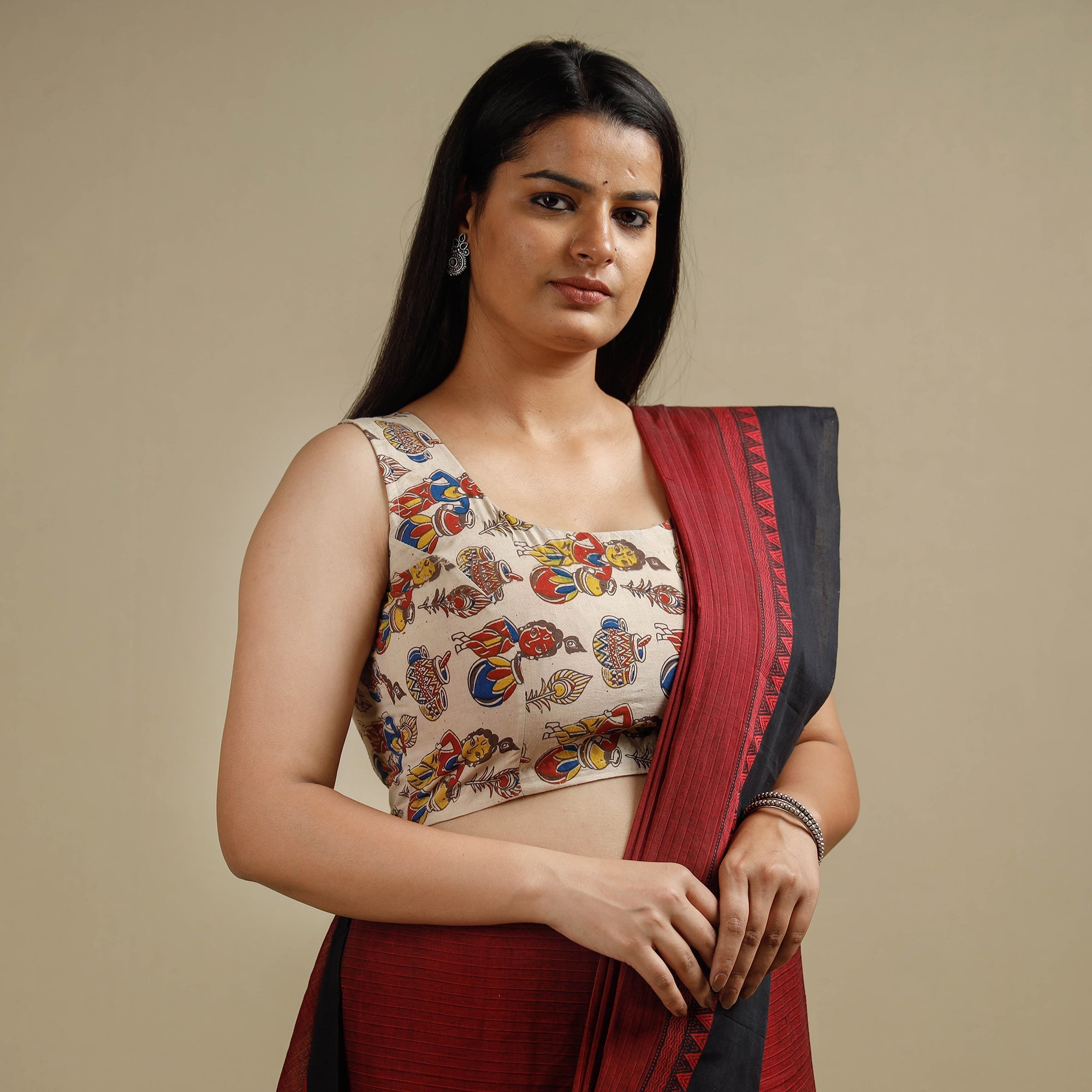 ITOKRI CASUALS Beige - Kalamkari Printed Cotton Stitched Blouse