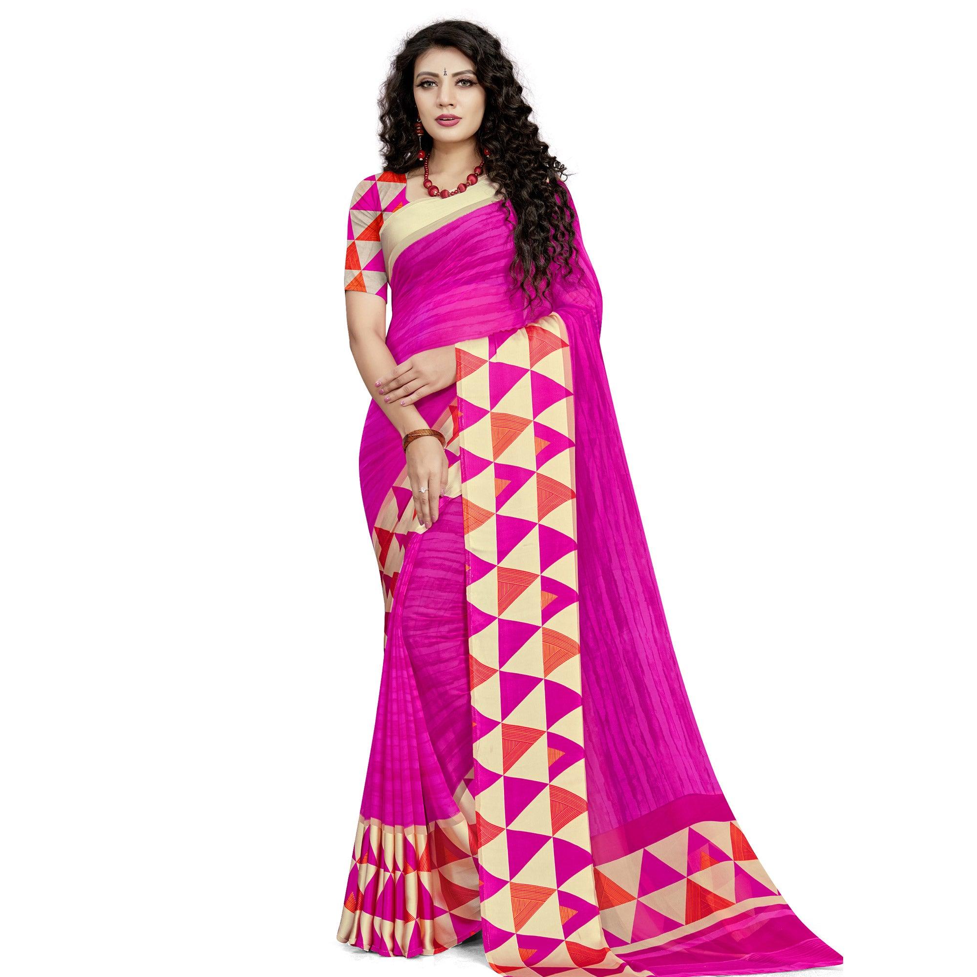 Peachmode Elegant Pink Colored Casual Wear Printed Georgette Saree