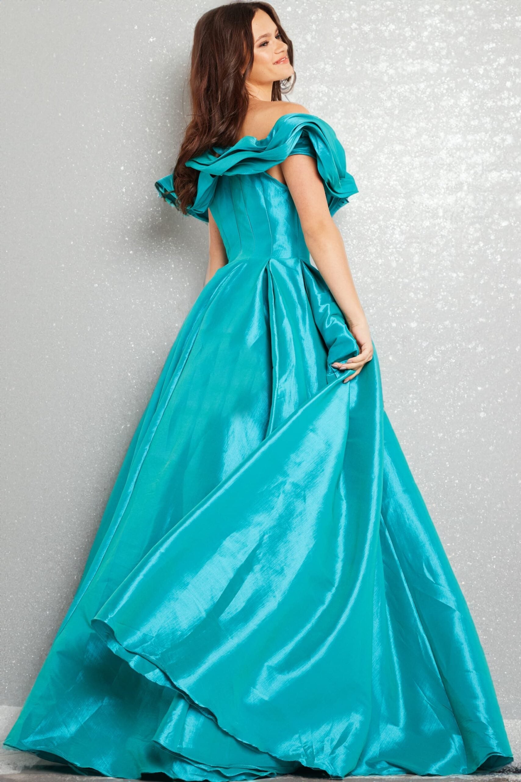 Taffeta Off Shoulder A-line Gown by Jovani 37476 - view 2