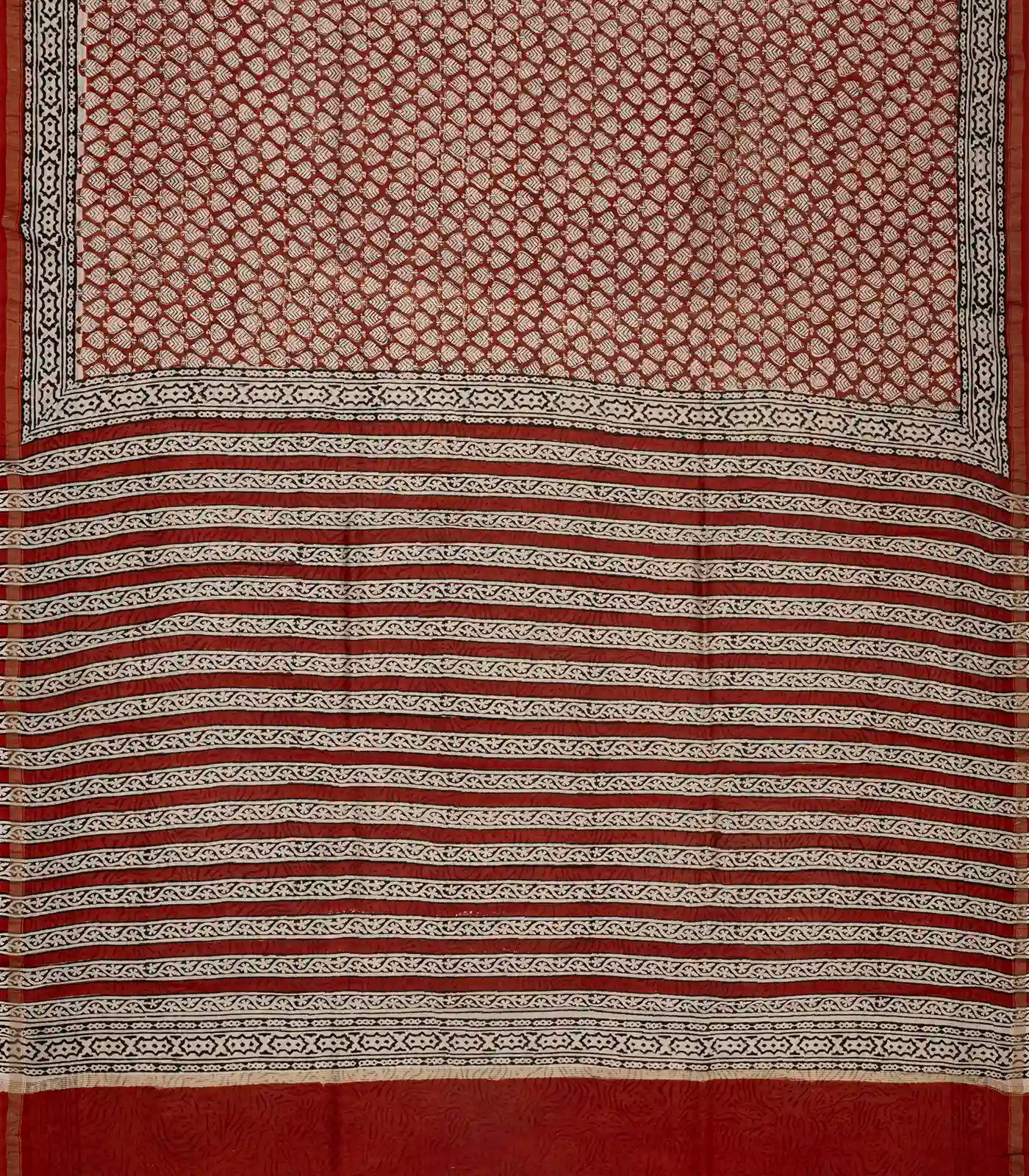 RmKV Crimson Handloom Chanderi Cotton Saree With Printed Floral Bud Motifs - view 2