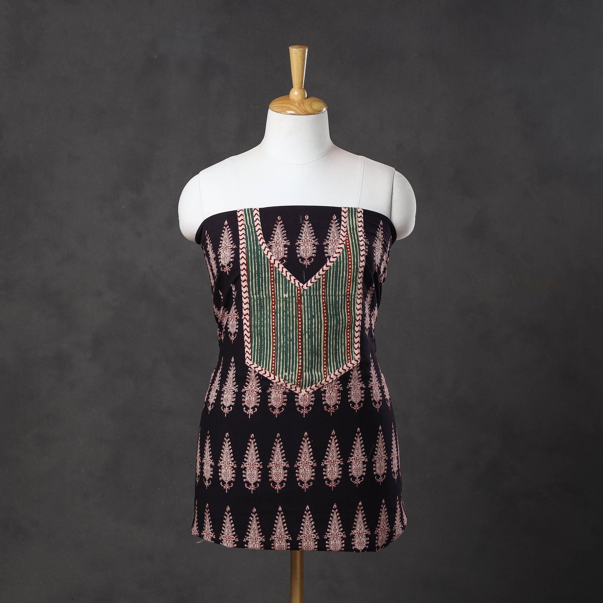NOORI BAZAR Black - Bagh Print Cotton Kurta Material with Patchwork (3m) 13