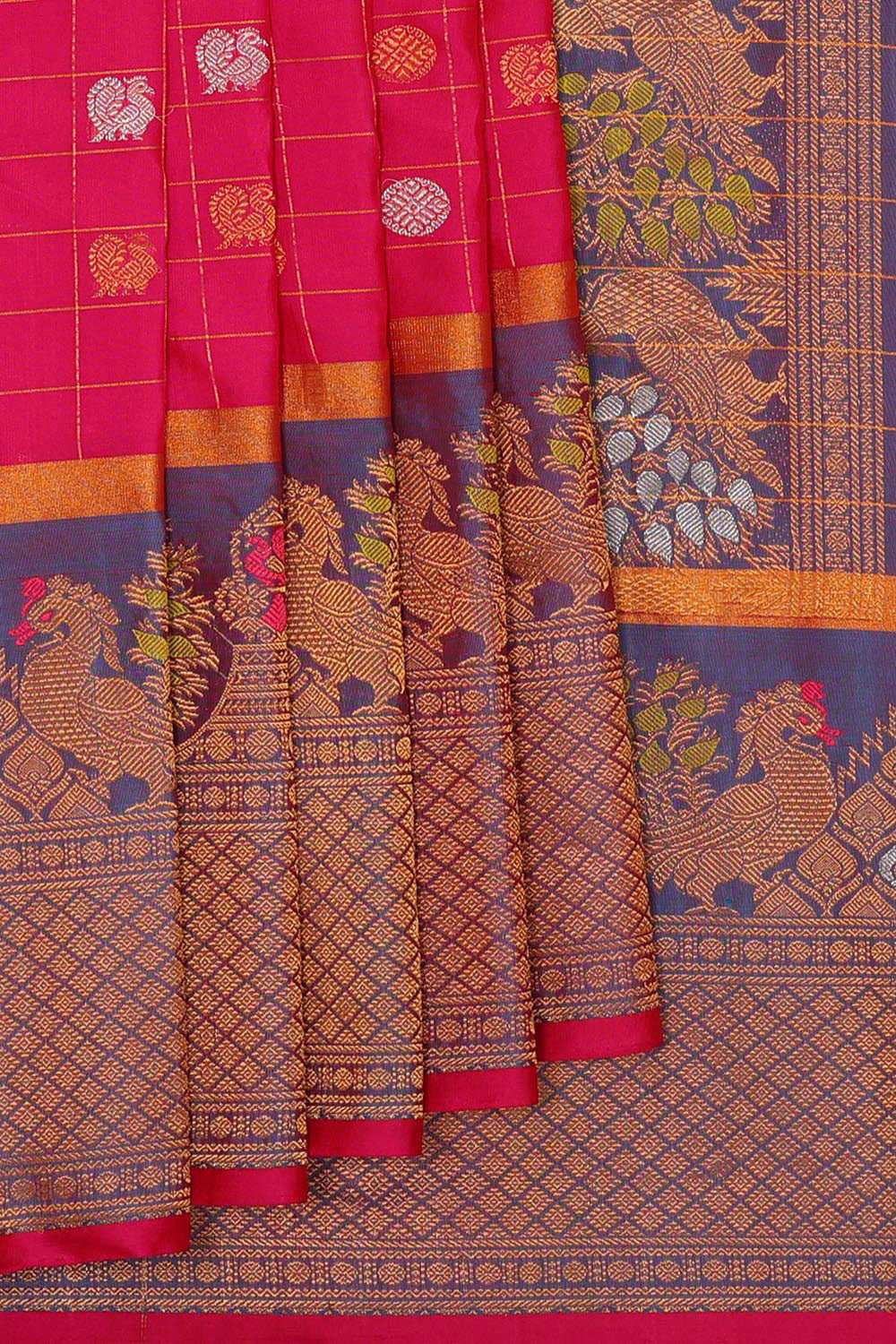 Kalanjali Gadwal Silk Rani Pink Saree – Women's